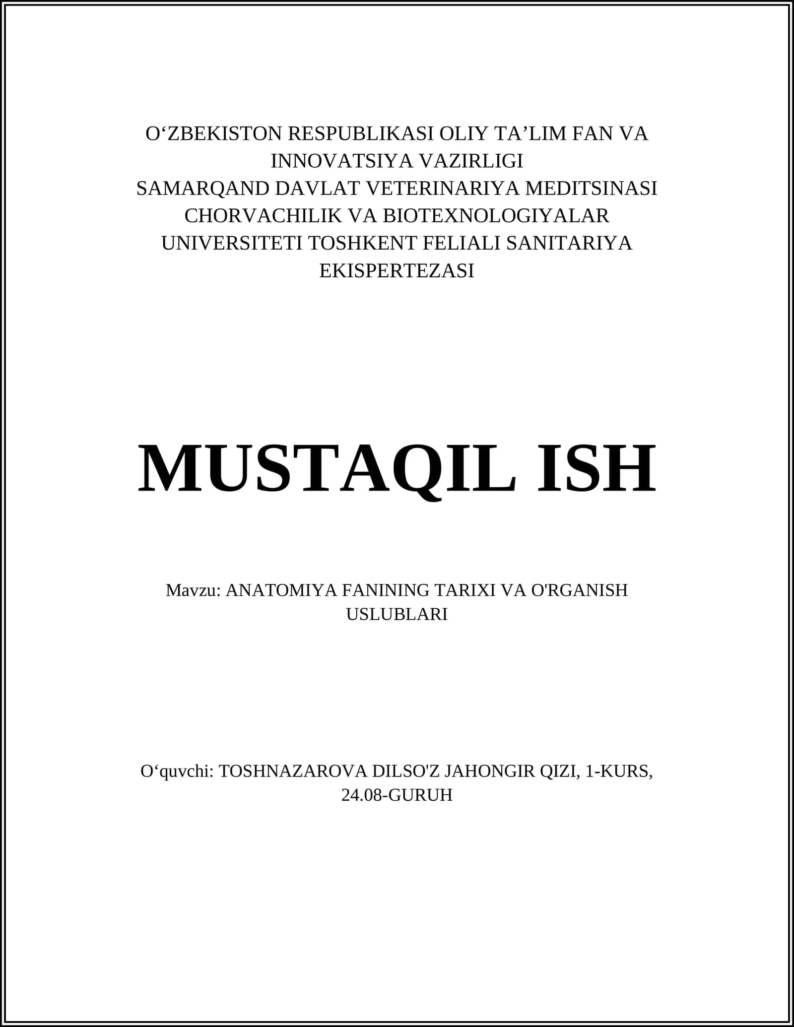 ANATOMIYA FANINING TARIXI VA O'RGANISH USLUBLARI 1