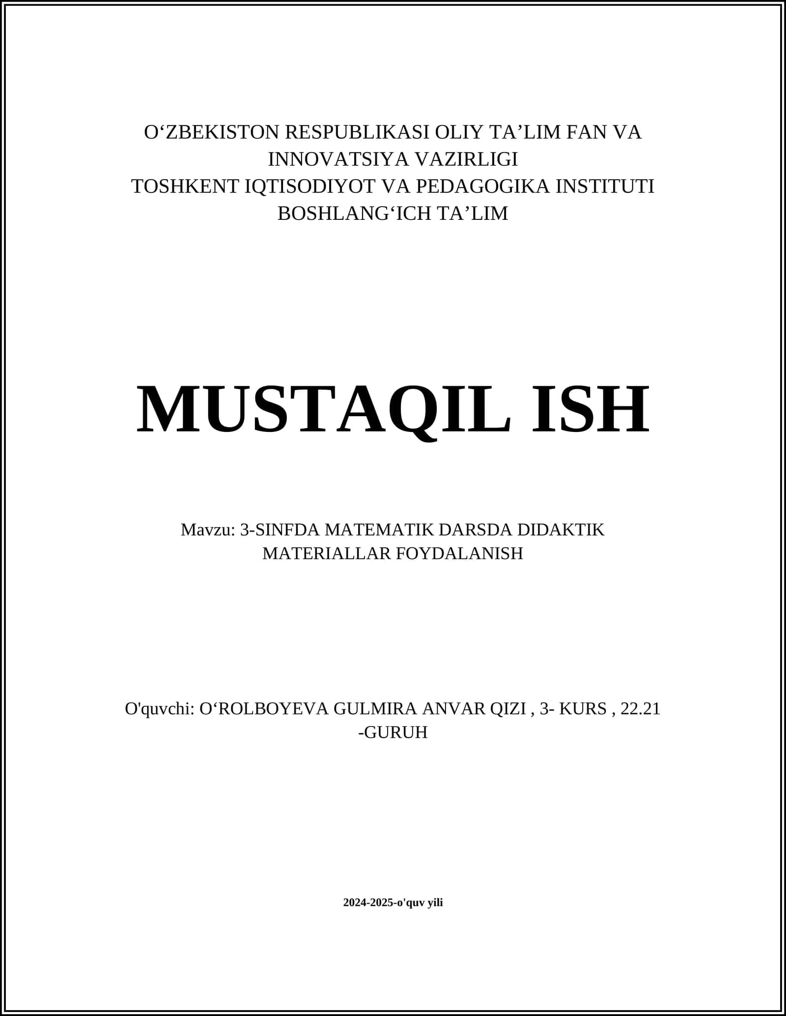 3-SINFDA MATEMATIK DARSDA DIDAKTIK MATERIALLAR FOYDALANISH 1