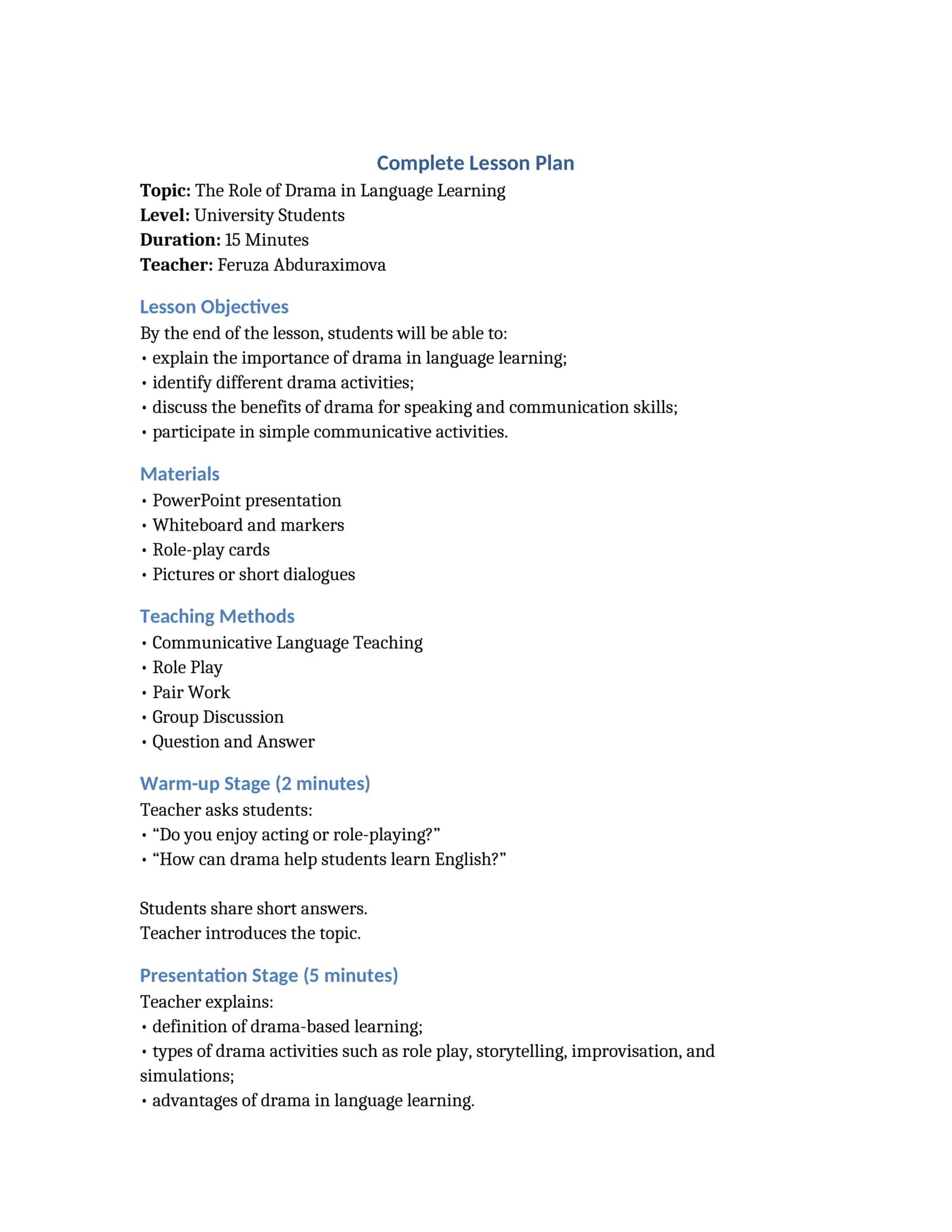 Complete Lesson Plan 1