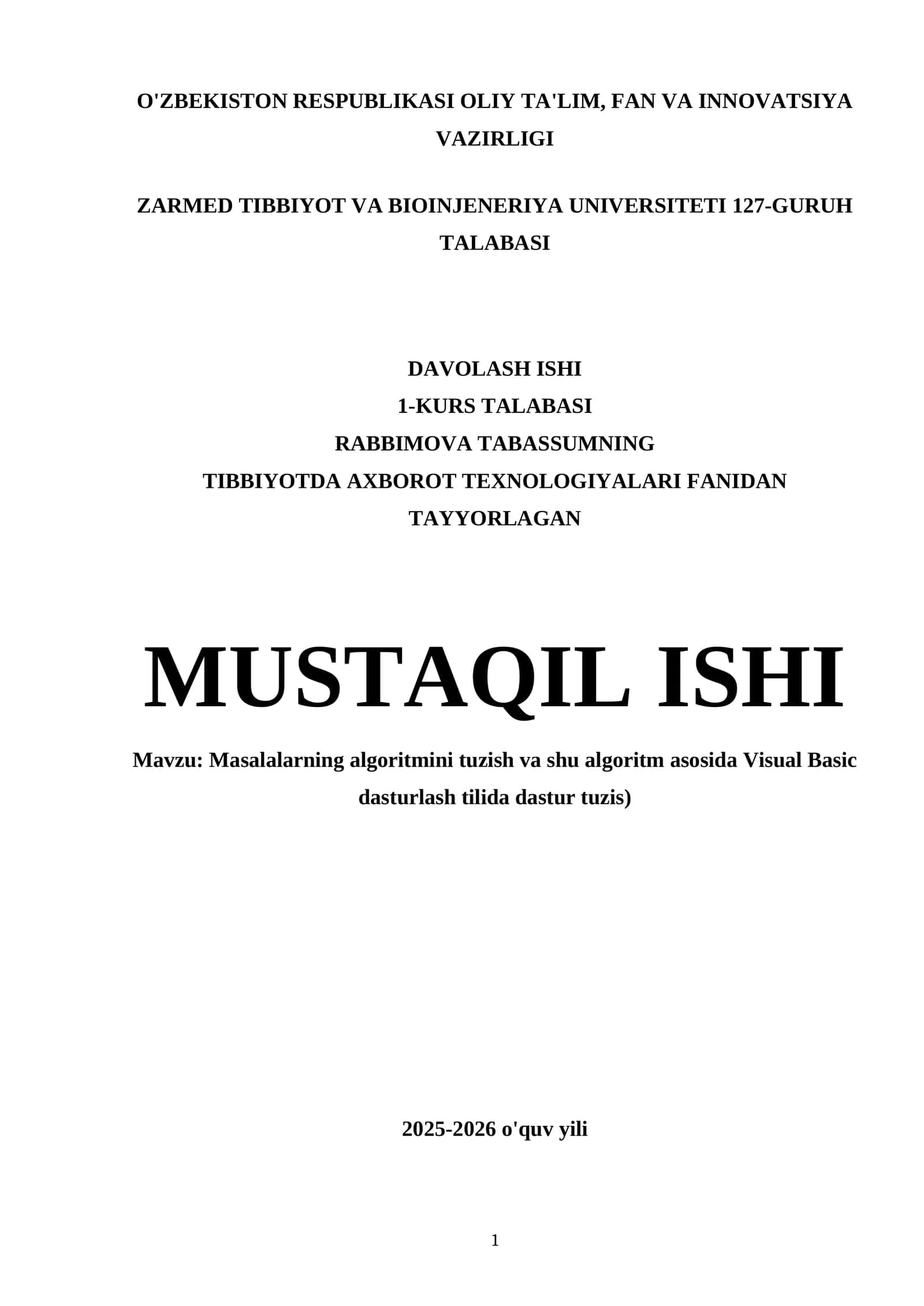 Visual Basic dasturlash tilida dastur tuzish 1