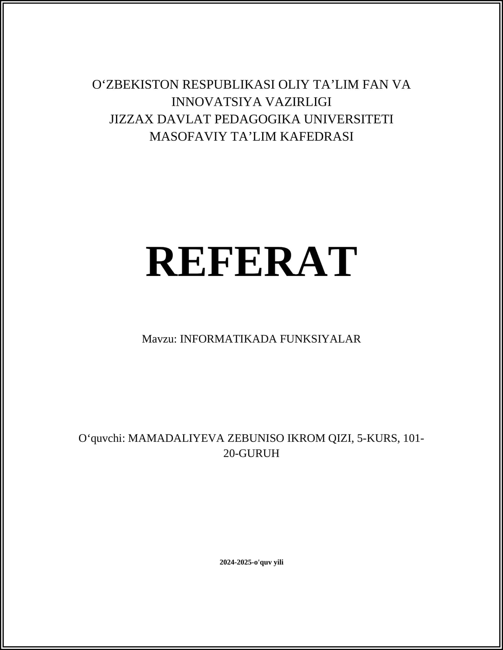 INFORMATIKADA FUNKSIYALAR 1