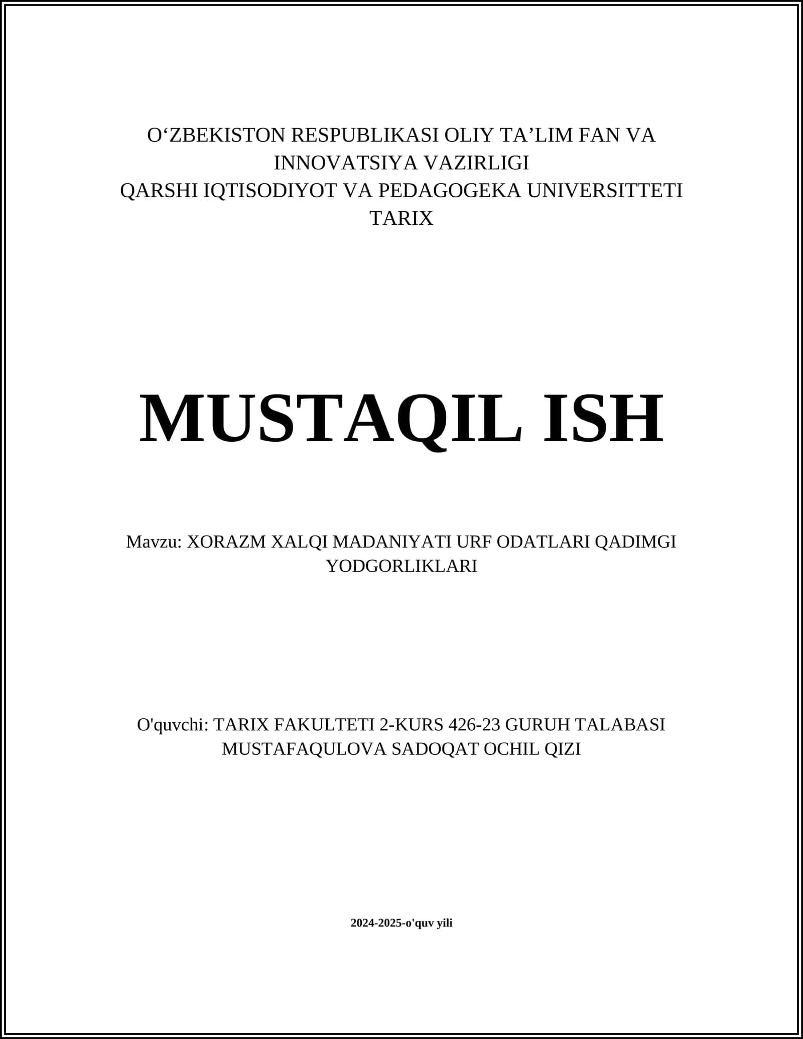 XORAZM XALQI MADANIYATI URF ODATLARI QADIMGI YODGORLIKLARI 1