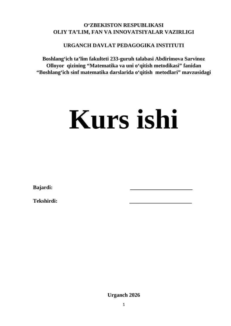 Boshlang‘ich sinf matematika darslarida o‘qitish metodlari 1