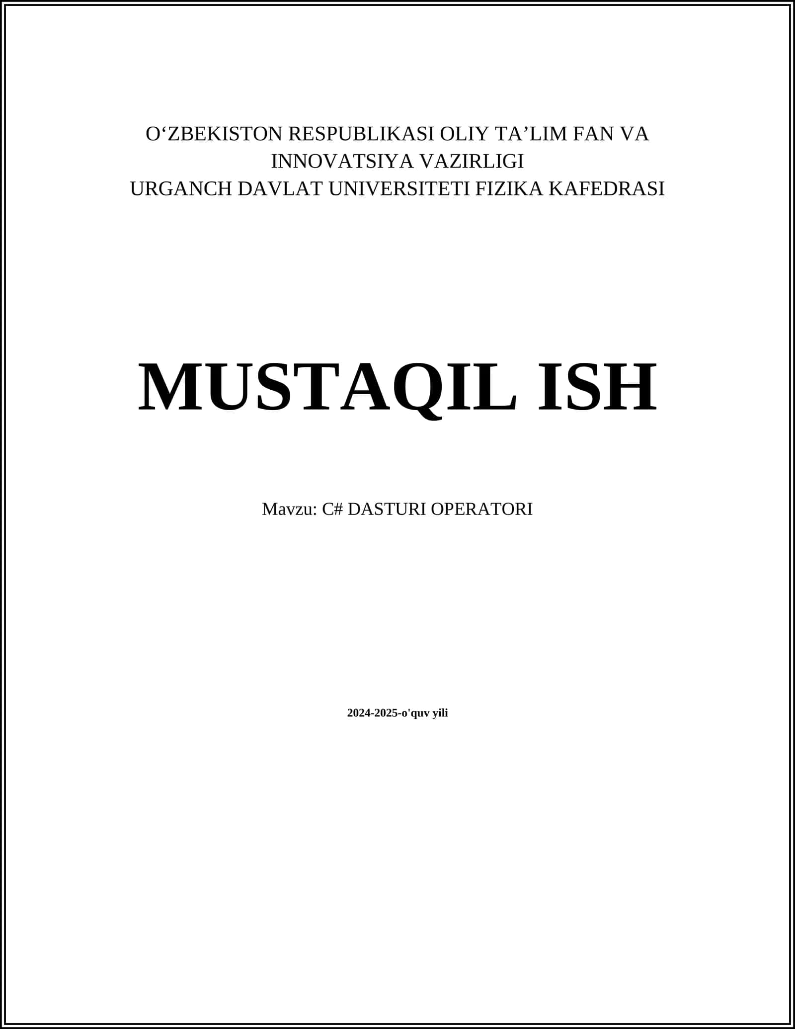 C# DASTURI OPERATORI 1