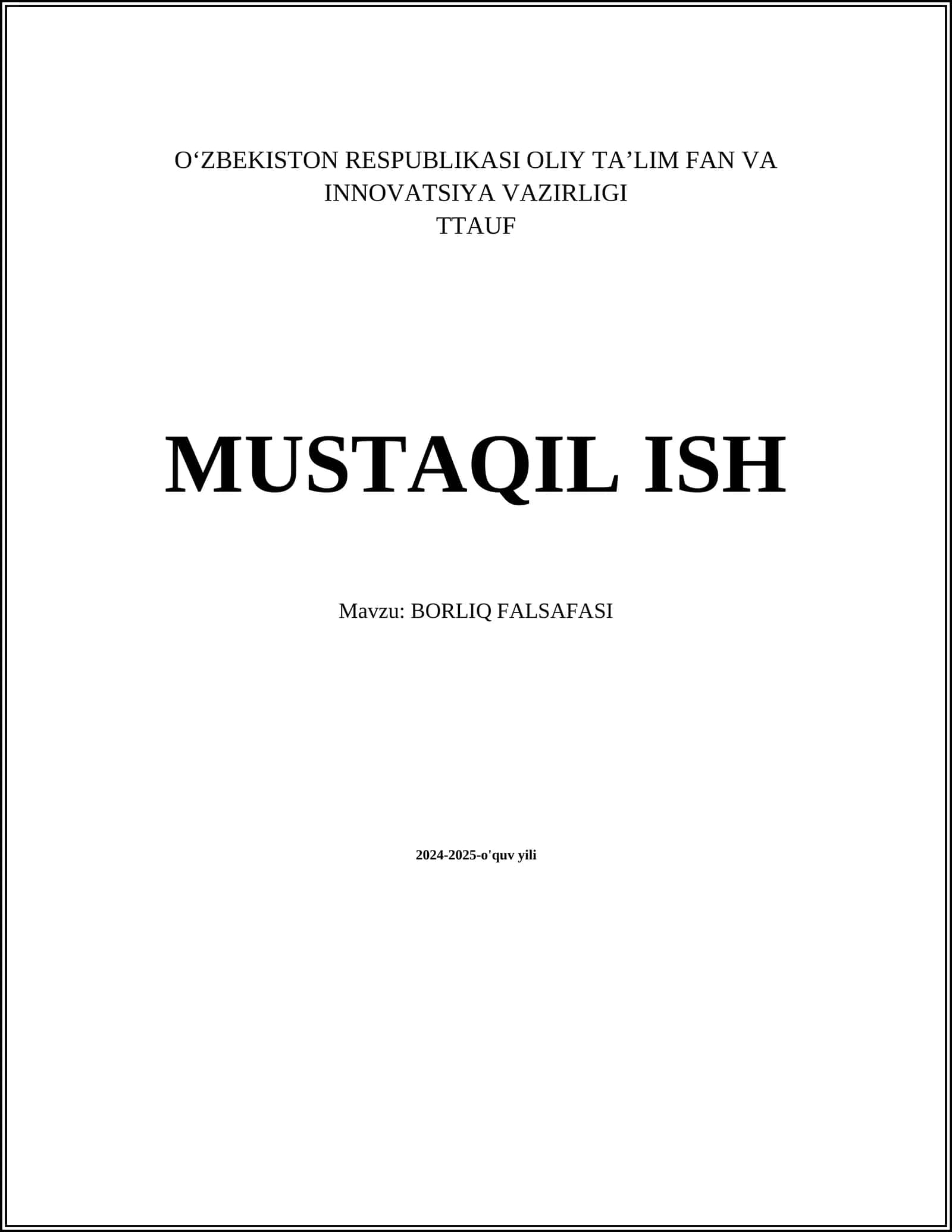 BORLIQ FALSAFASI 1
