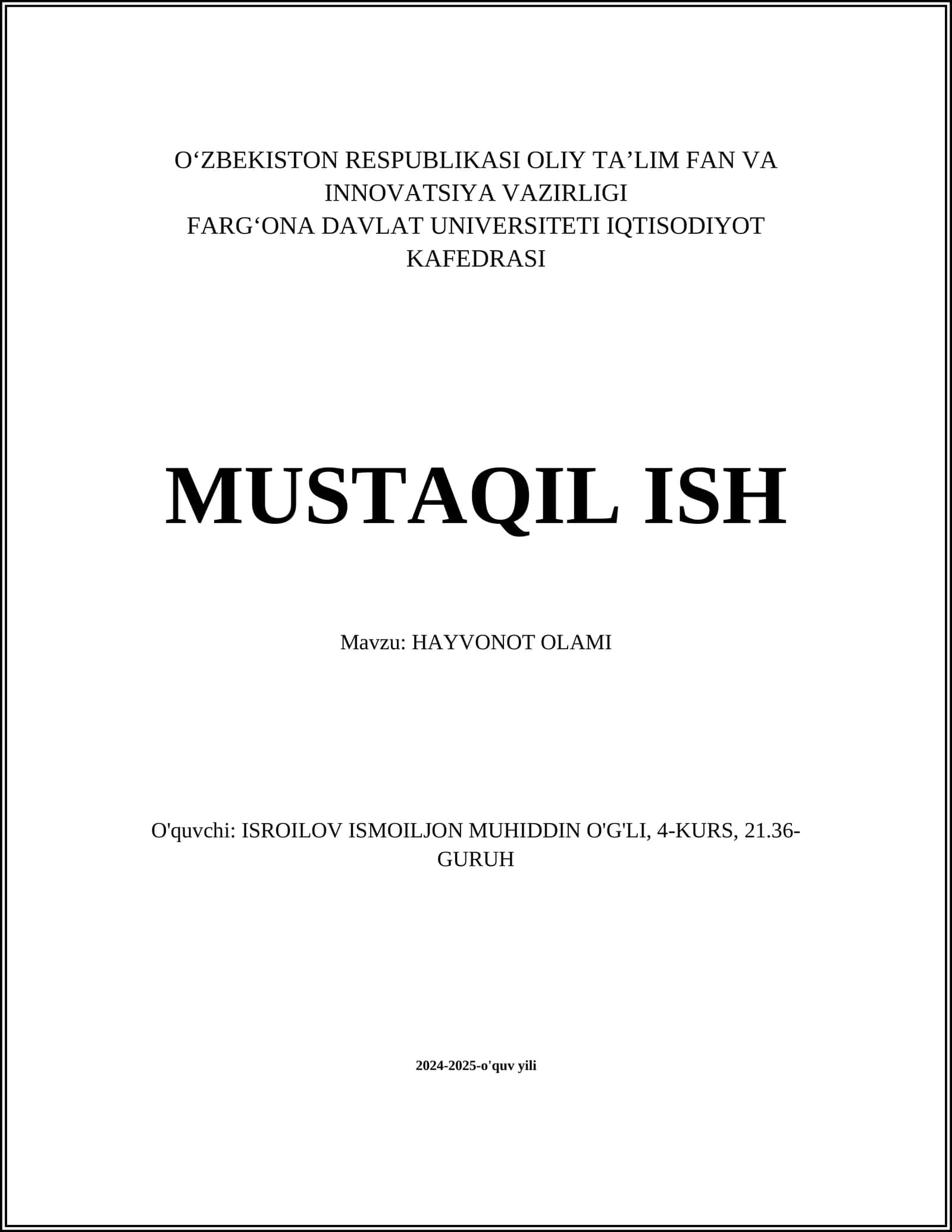 HAYVONOT OLAMI 1