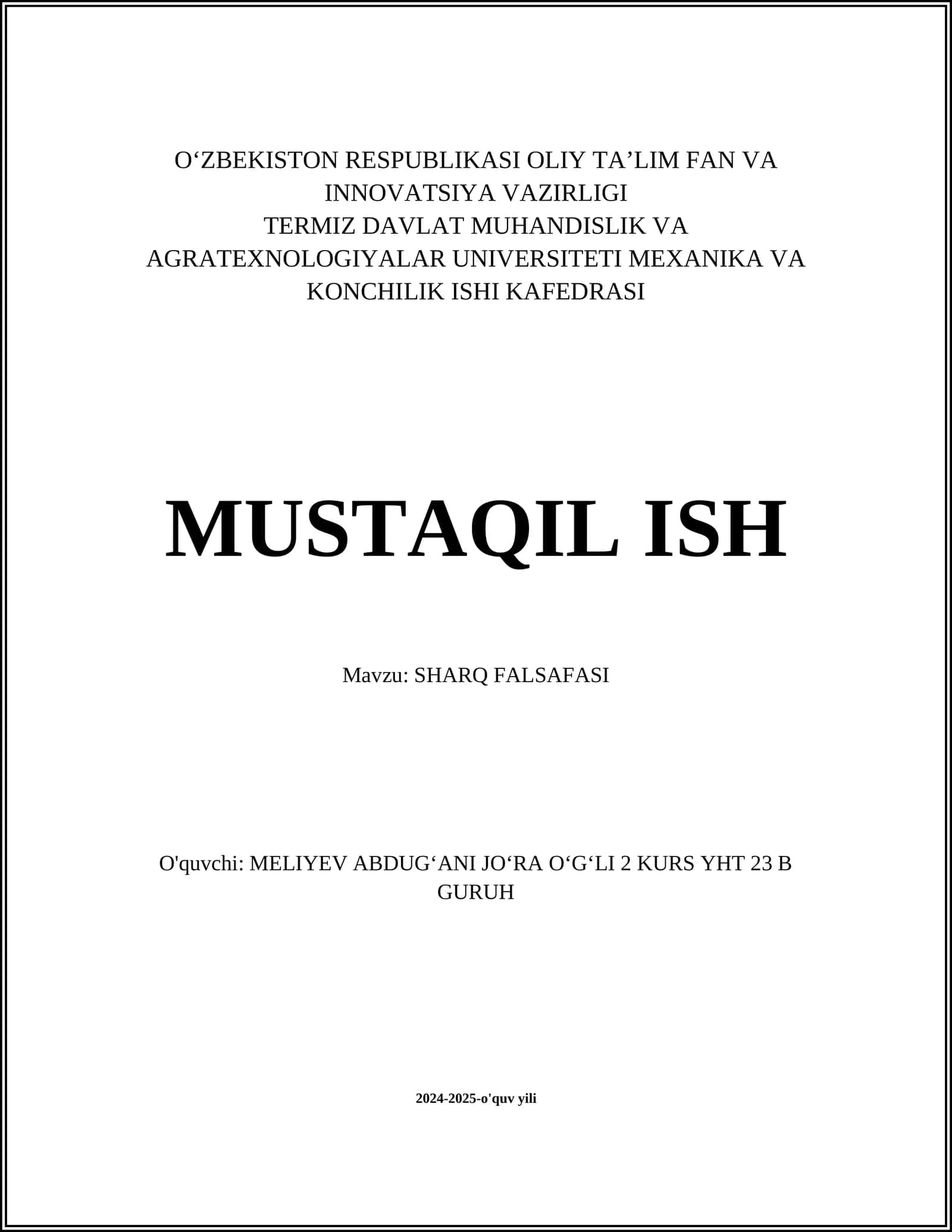 SHARQ FALSAFASI 1