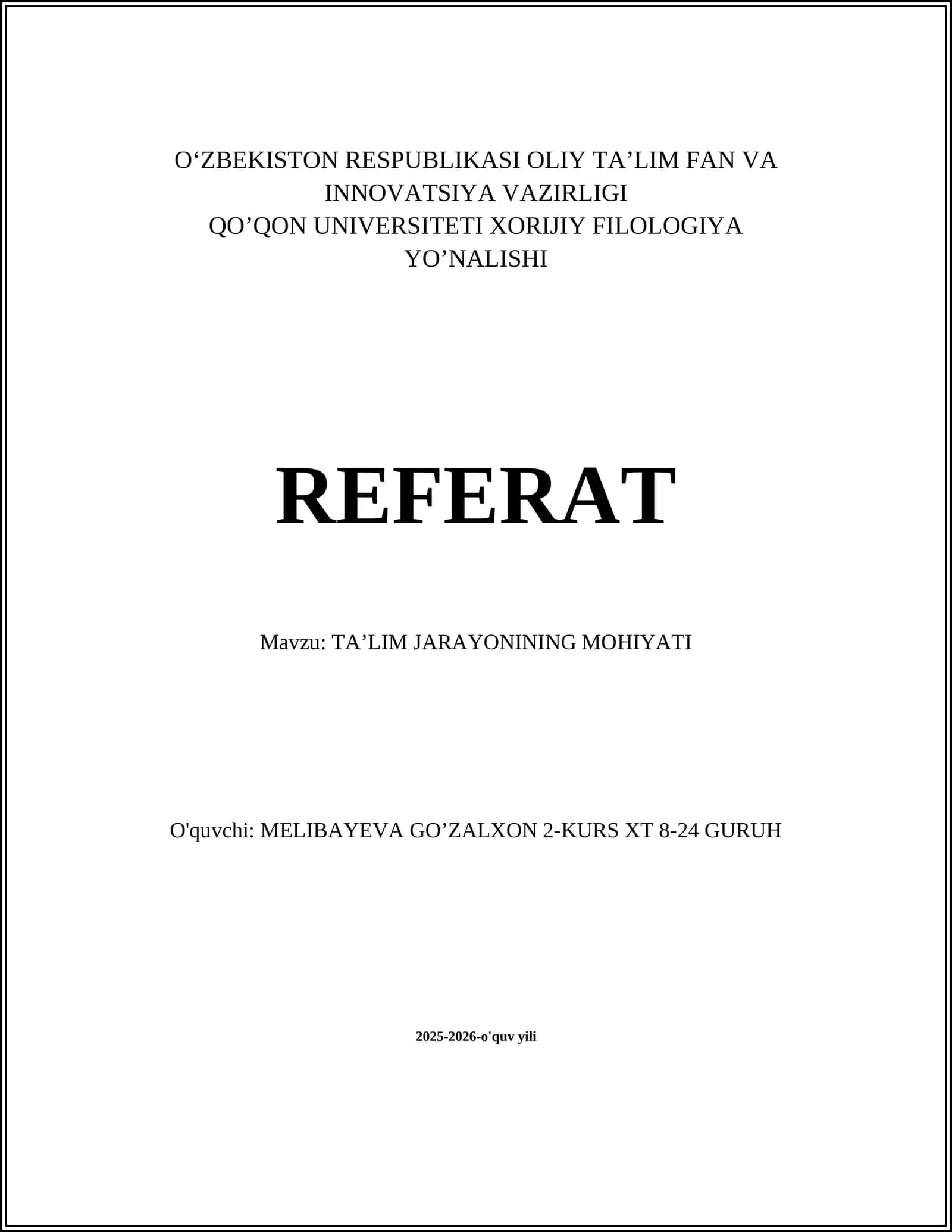 TAʼLIM JARAYONINING MOHIYATI 1