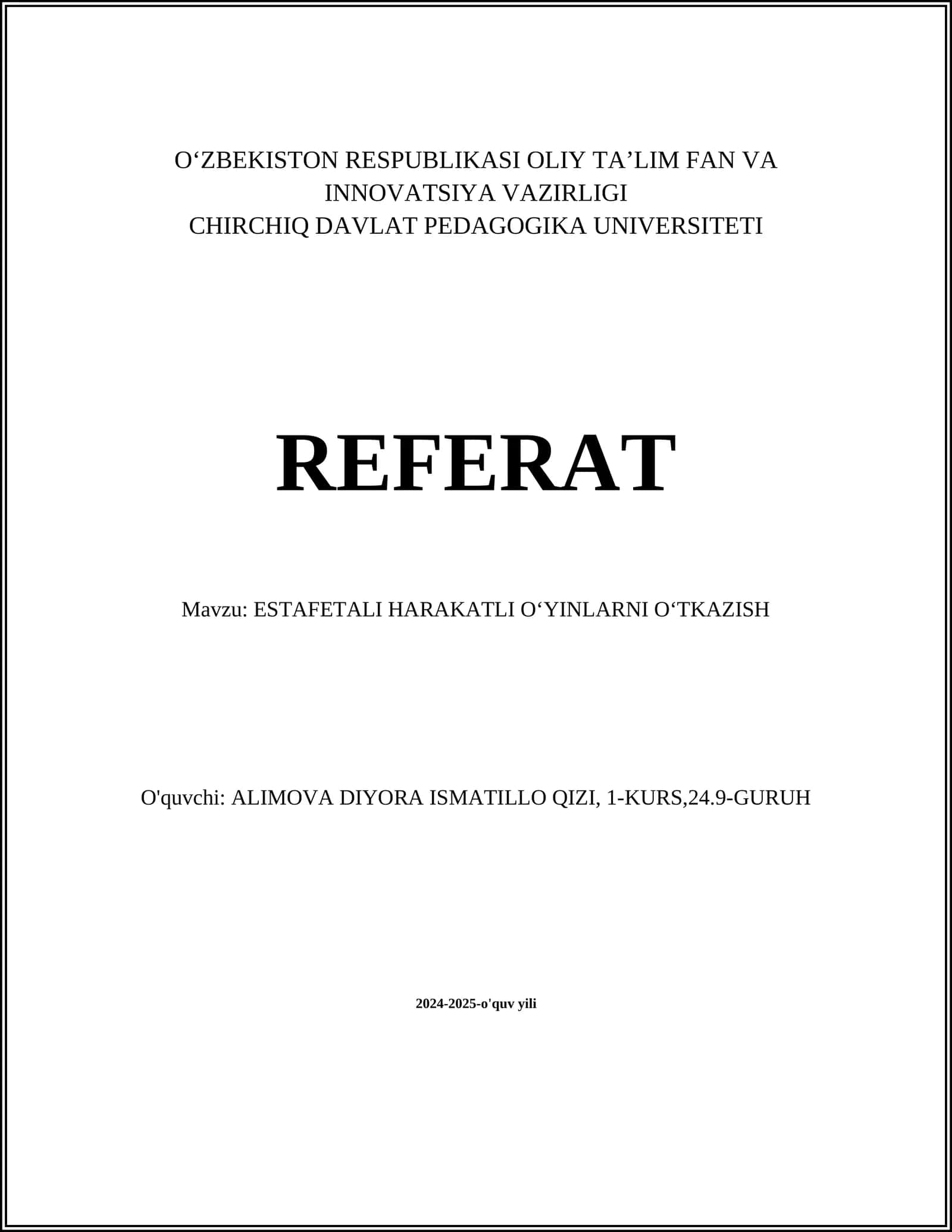 ESTAFETALI HARAKATLI OʻYINLARNI OʻTKAZISH 1