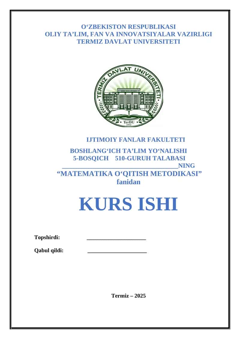 "MATEMATIKA O‘QITISH METODIKASI" 1