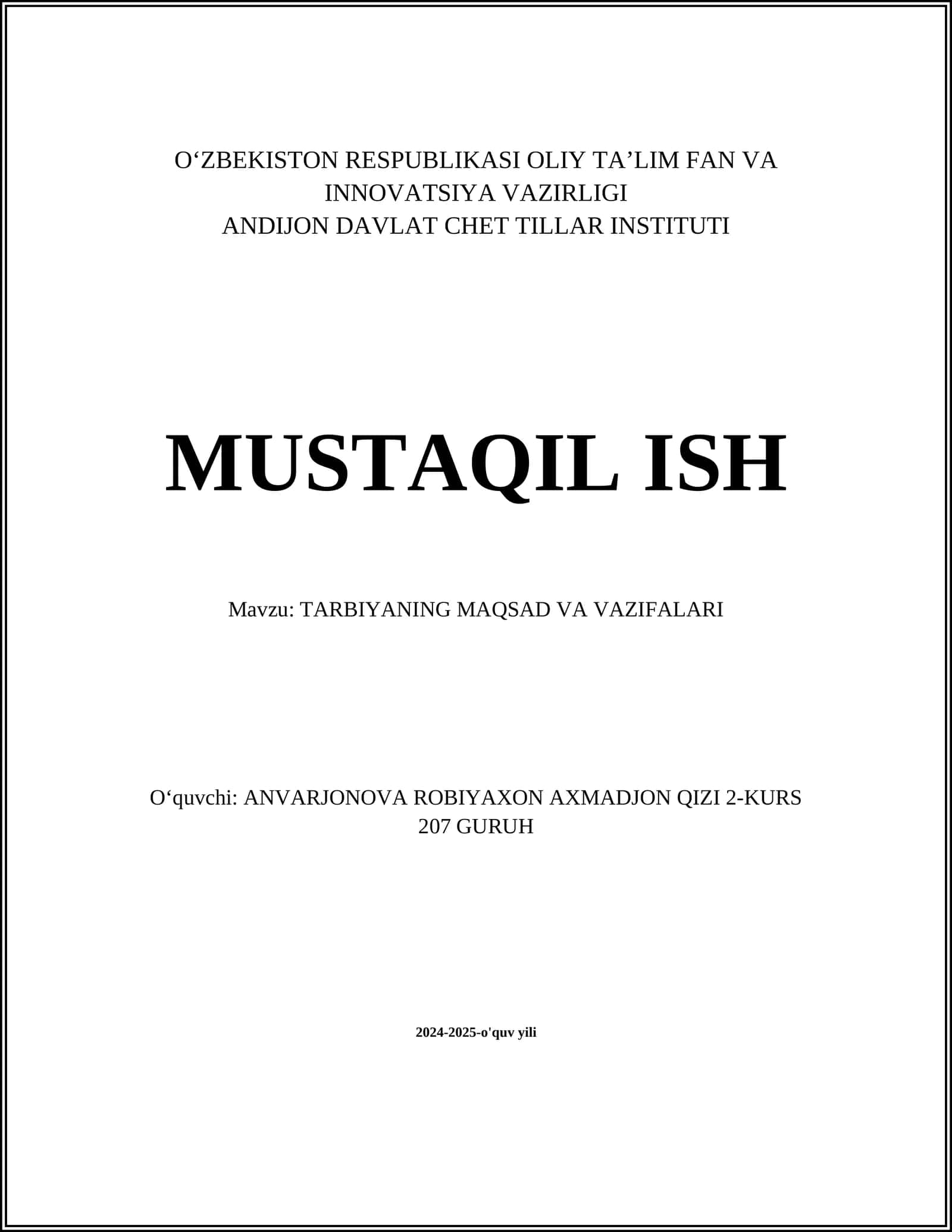 TARBIYANING MAQSAD VA VAZIFALARI 1