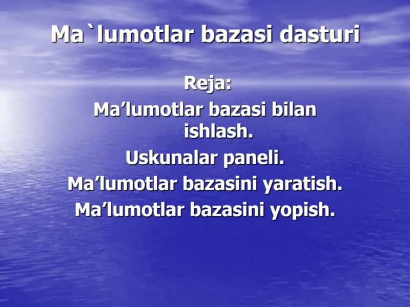 Ma`lumotlar bazasi dasturi 1