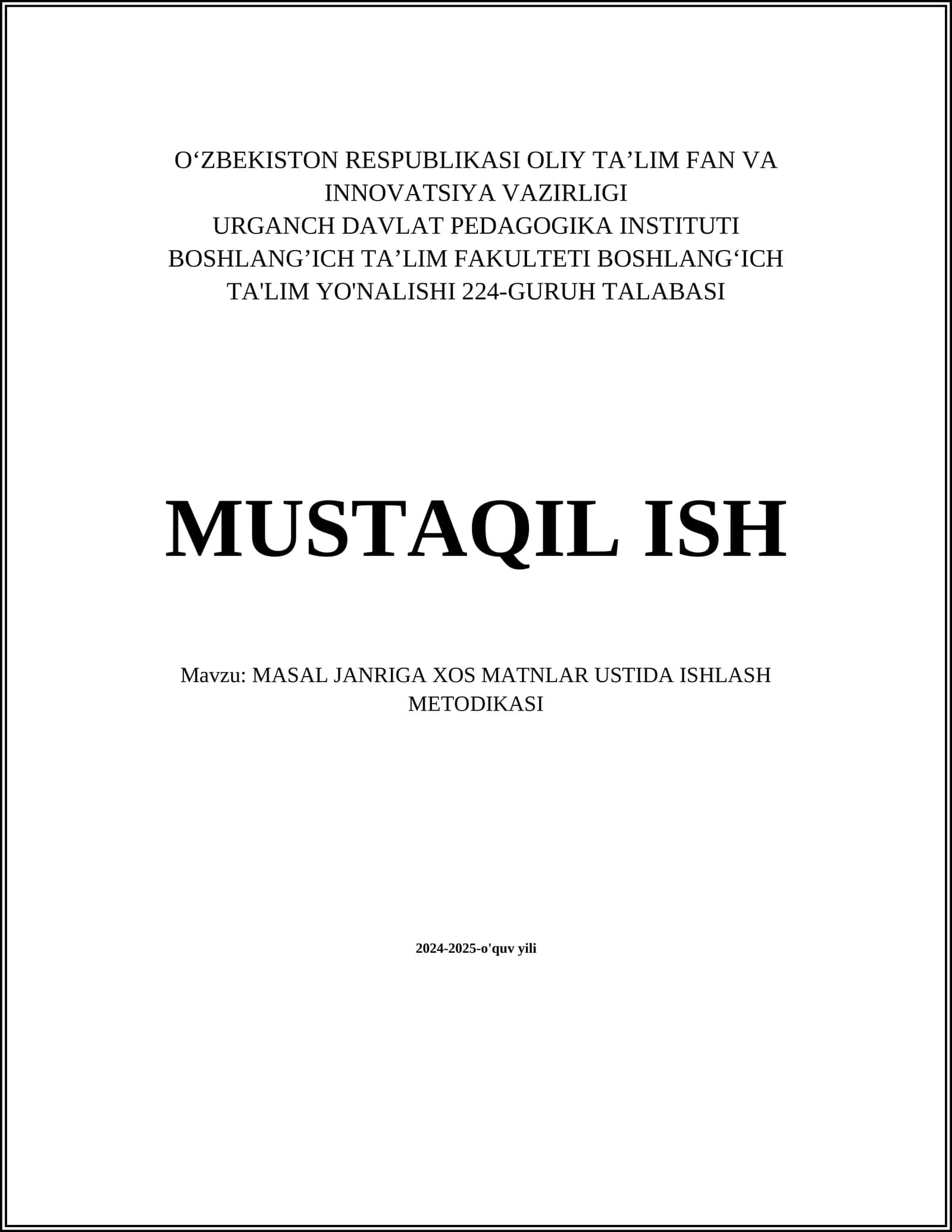 MASAL JANRIGA XOS MATNLAR USTIDA ISHLASH METODIKASI 1