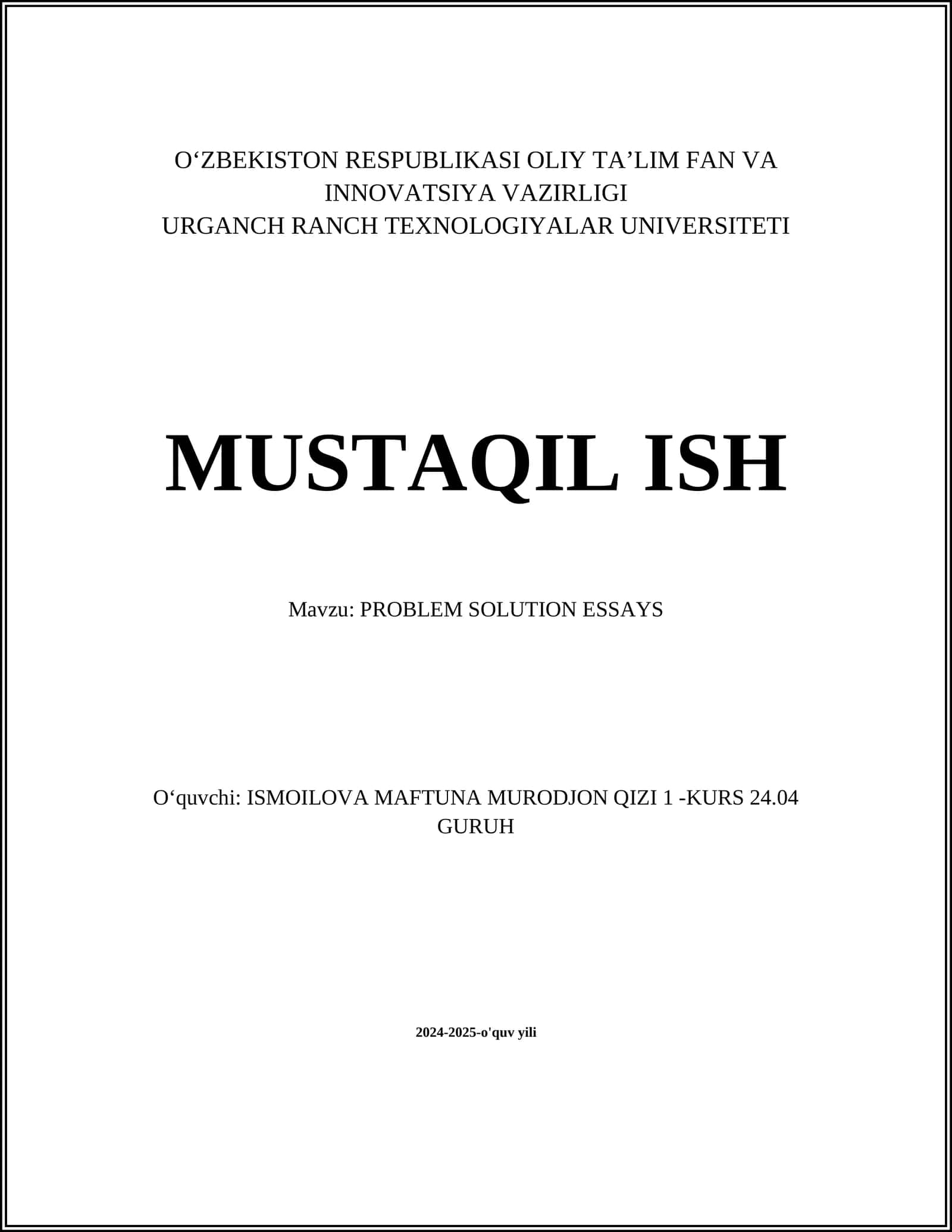 PROBLEM SOLUTION ESSAYS 1