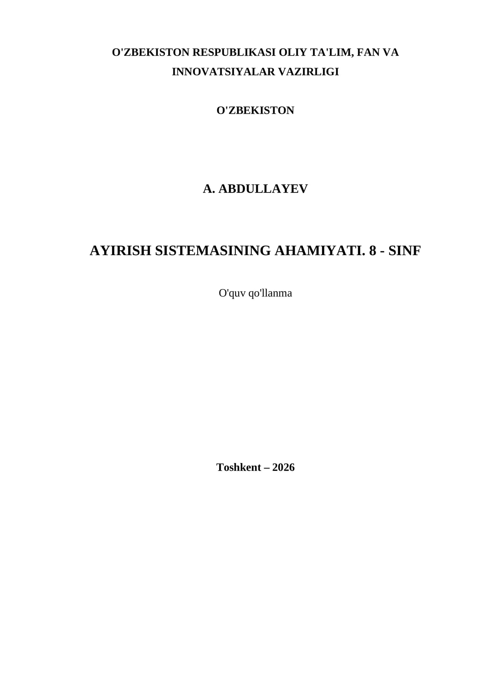 AYIRISH SISTEMASINING AHAMIYATI. 8 - SINF 1