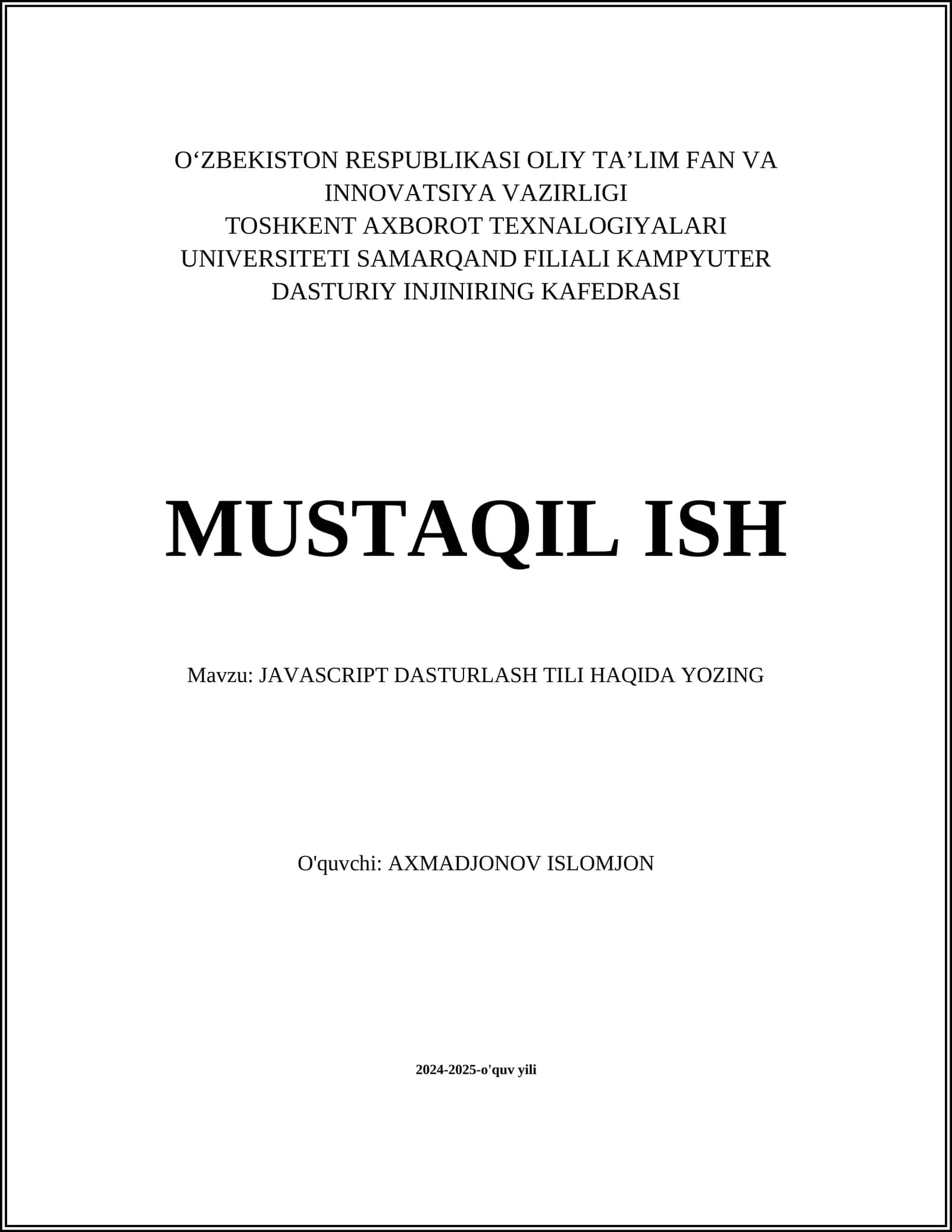 JavaScript Dasturlash Tili Haqida Yozing 1