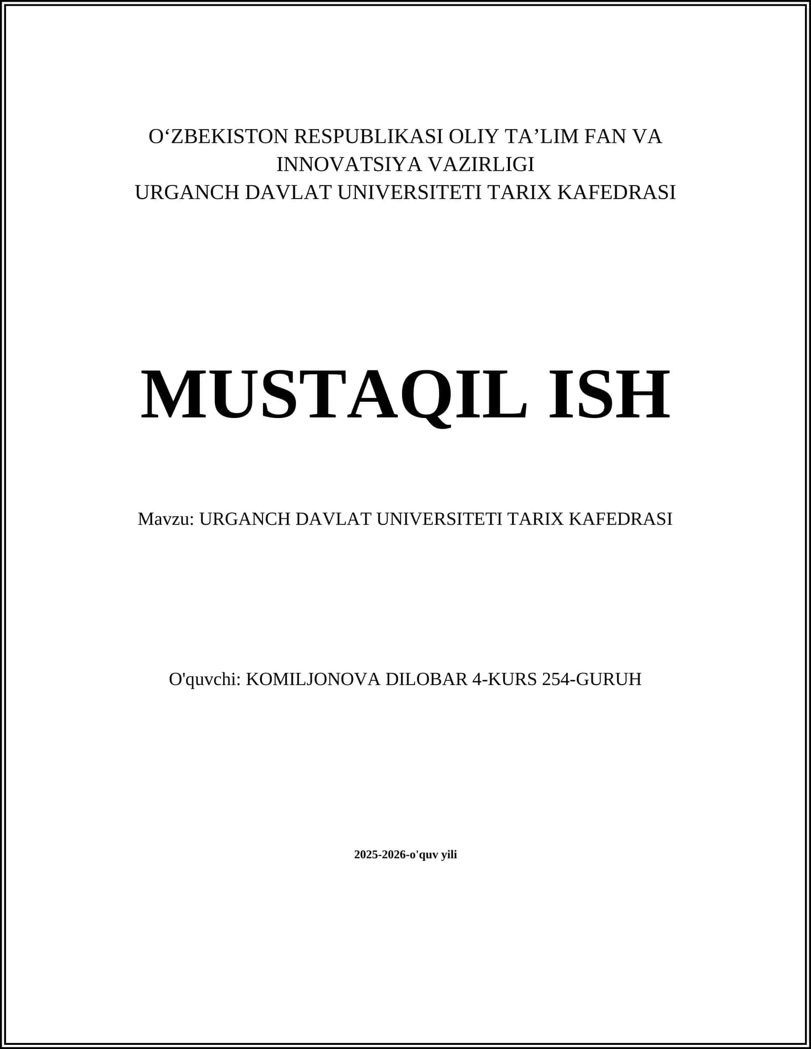 Urganch Davlat Universiteti Tarix Kafedrasi 1