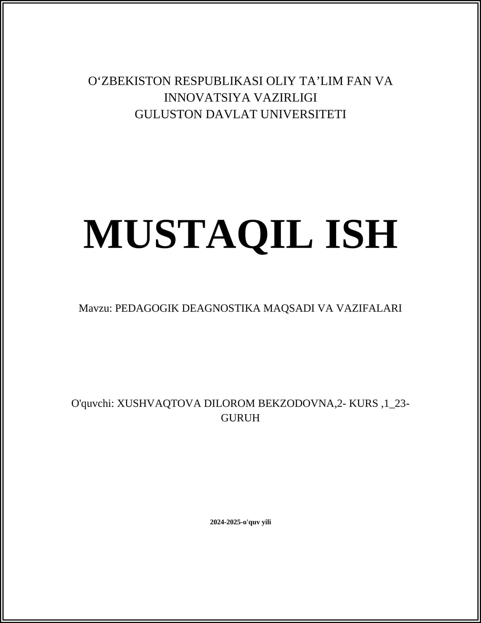 PEDAGOGIK DEAGNOSTIKA MAQSADI VA VAZIFALARI 1