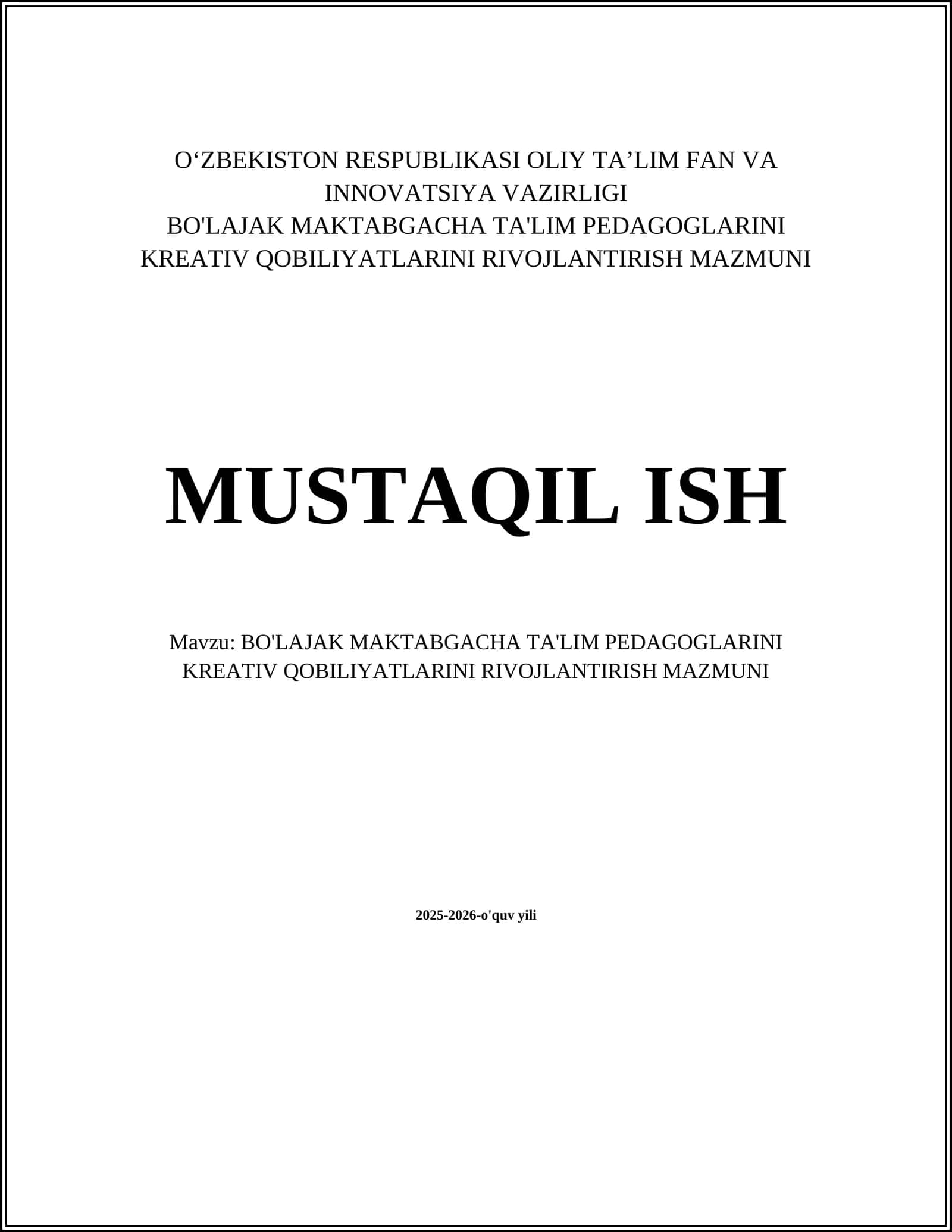 BO'LAJAK MAKTABGACHA TA'LIM PEDAGOGLARINI KREATIV QOBILIYATLARINI RIVOJLANTIRISH MAZMUNI 1