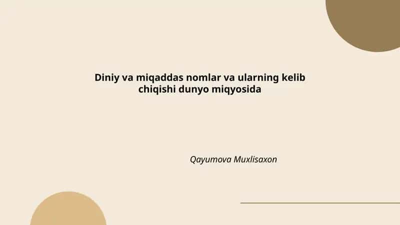 Diniy va miqaddas nomlar va ularning kelib chiqishi dunyo miqyosida 1