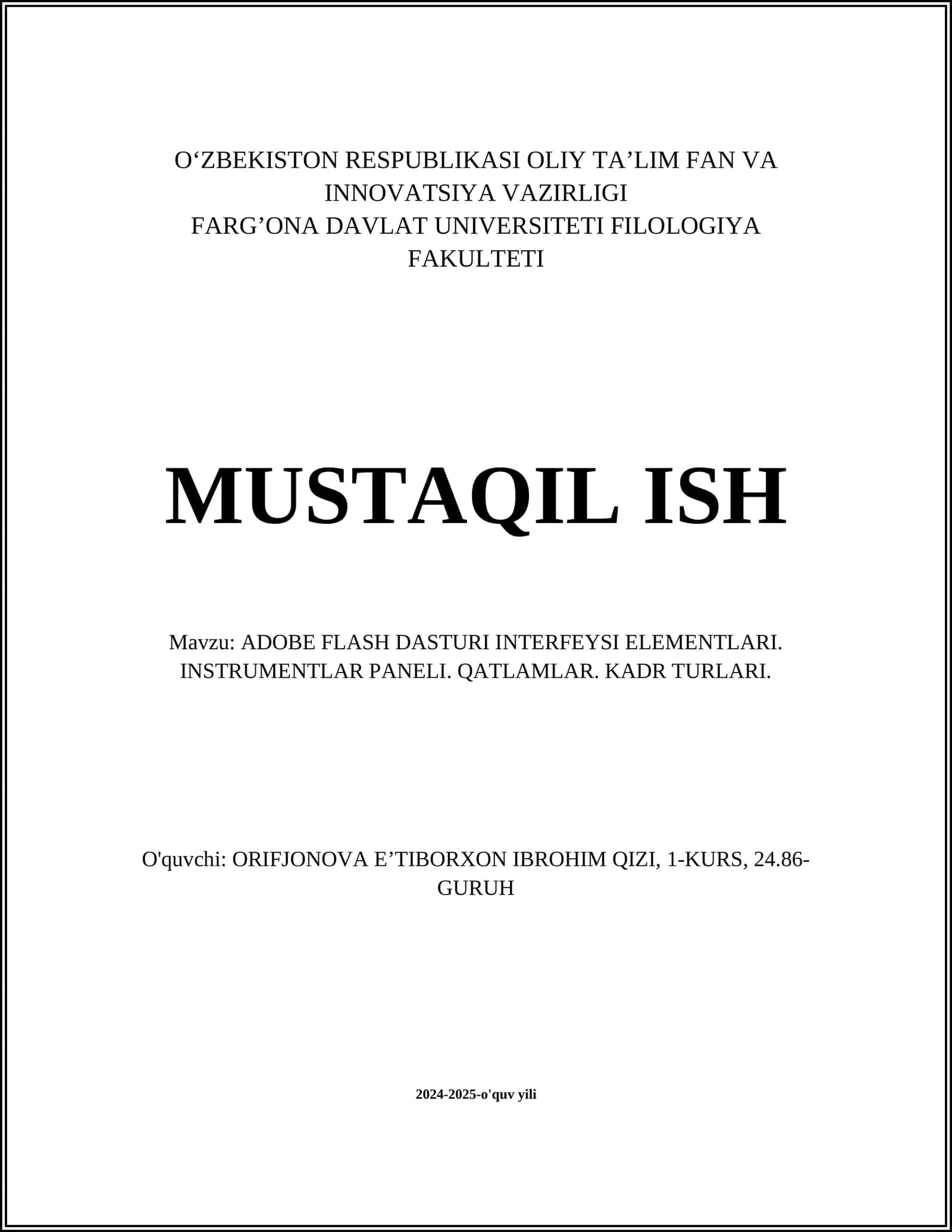 ADOBE FLASH DASTURI INTERFEYSI ELEMENTLARI 1