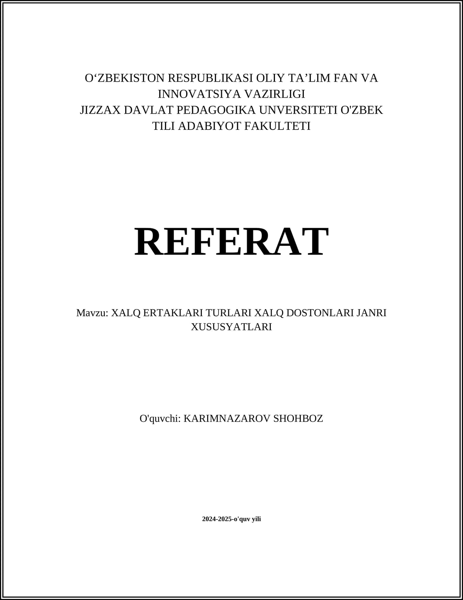 XALQ ERTAKLARI TURLARI XALQ DOSTONLARI JANRI XUSUSYATLARI 1