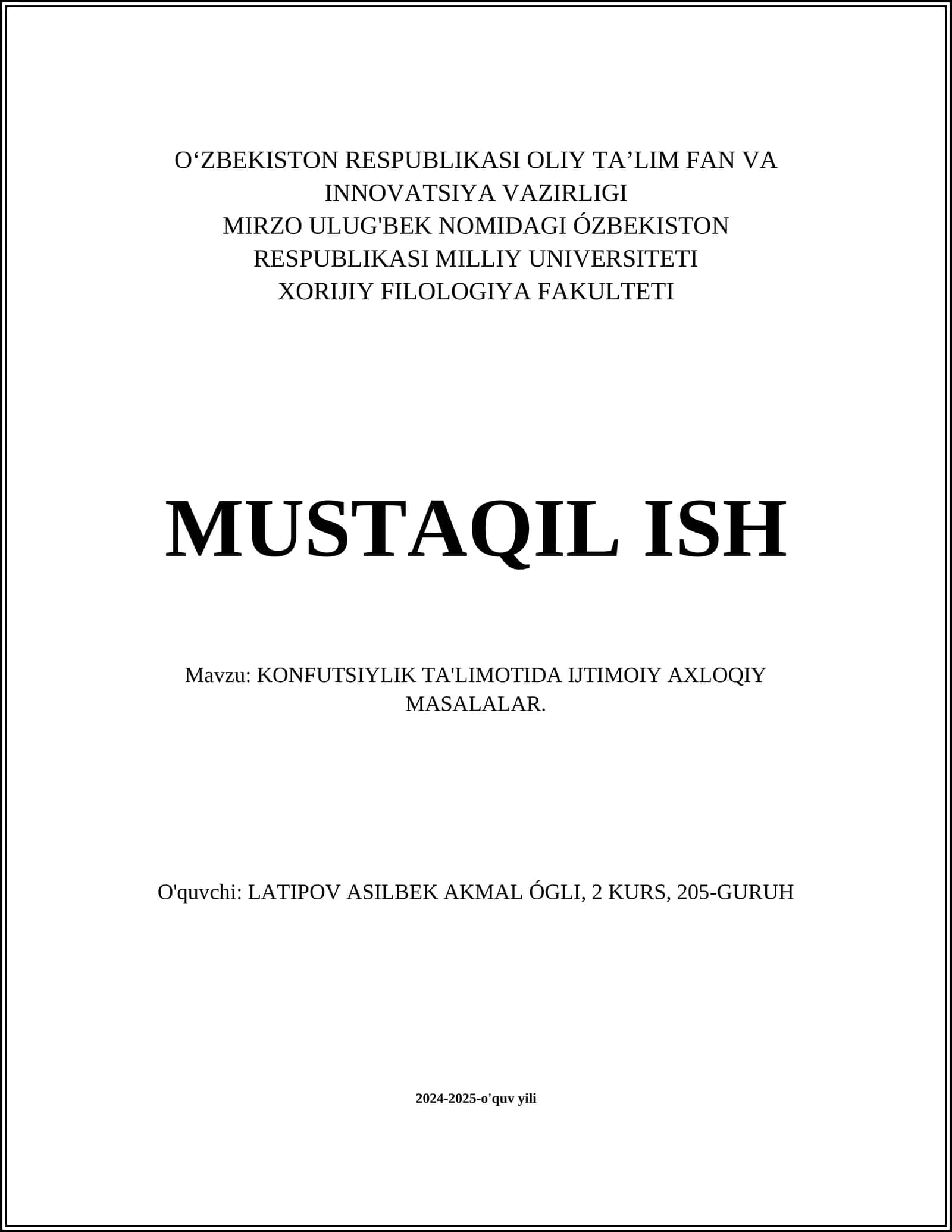 KONFUTSIYLIK TA'LIMOTIDA IJTIMOIY AXLOQIY MASALALAR 1