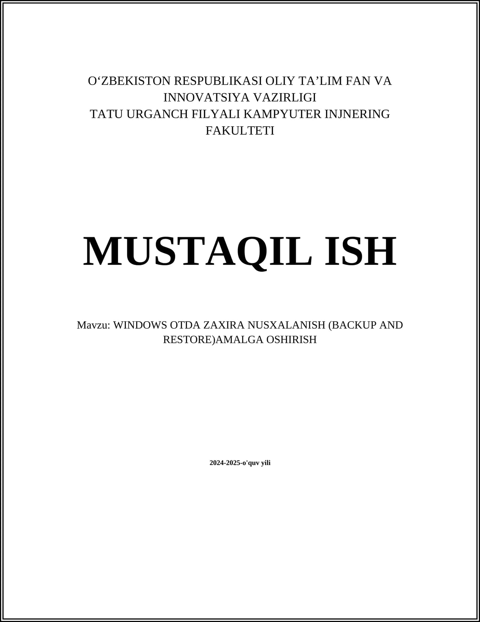 Windows OTDA Zaxira Nusxalanish (Backup and Restore) Amalga Oshirish 1