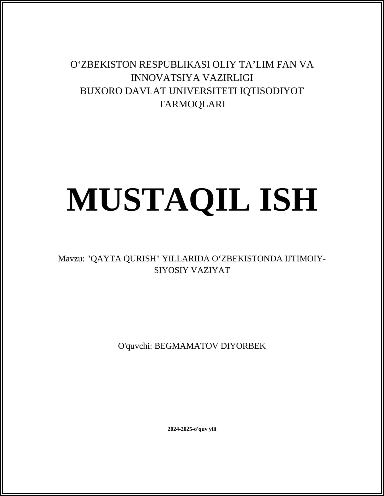 QAYTA QURISH YILLARIDA OʻZBEKISTONDA IJTIMOIY-SIYOSIY VAZIYAT 1
