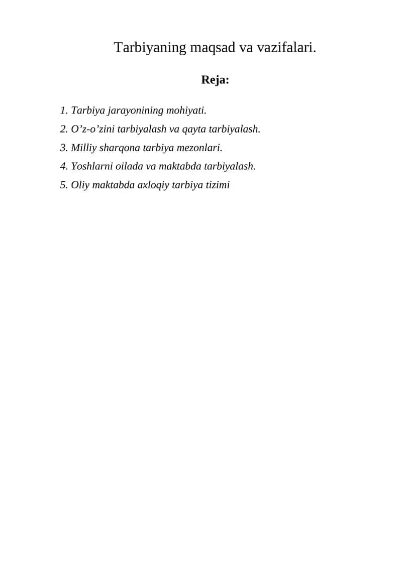Tarbiyaning maqsad va vazifalari 1
