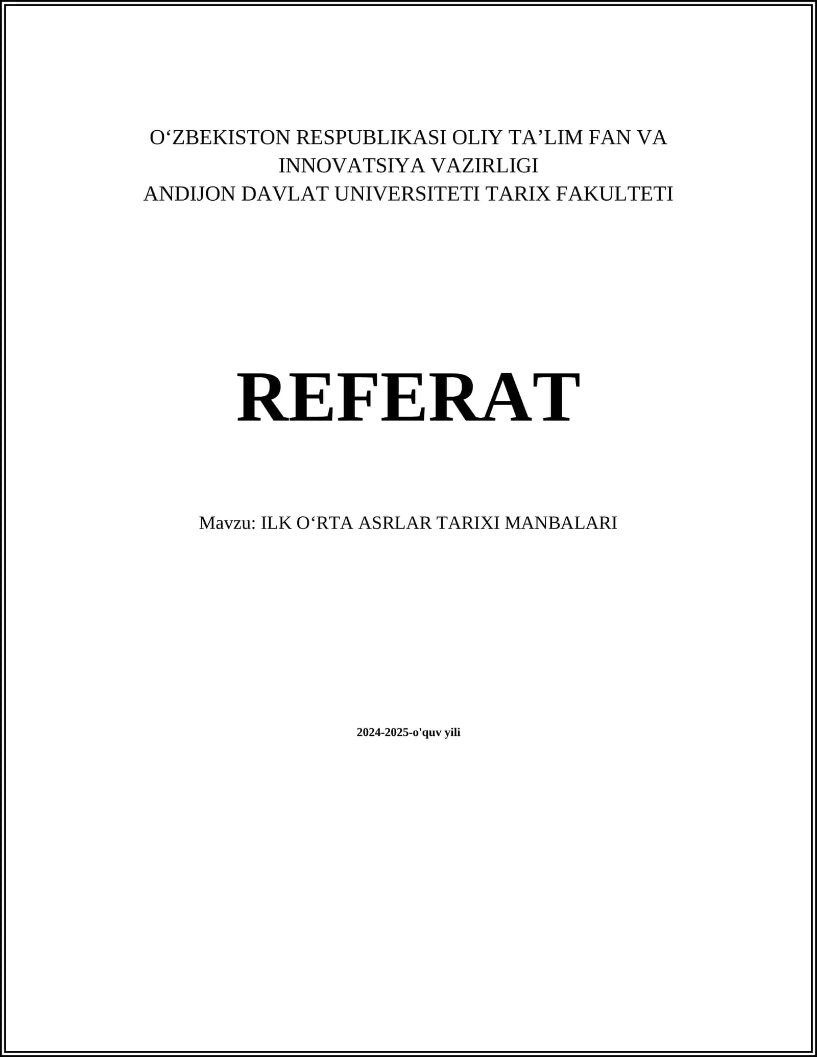 ILK OʻRTA ASRLAR TARIXI MANBALARI 1