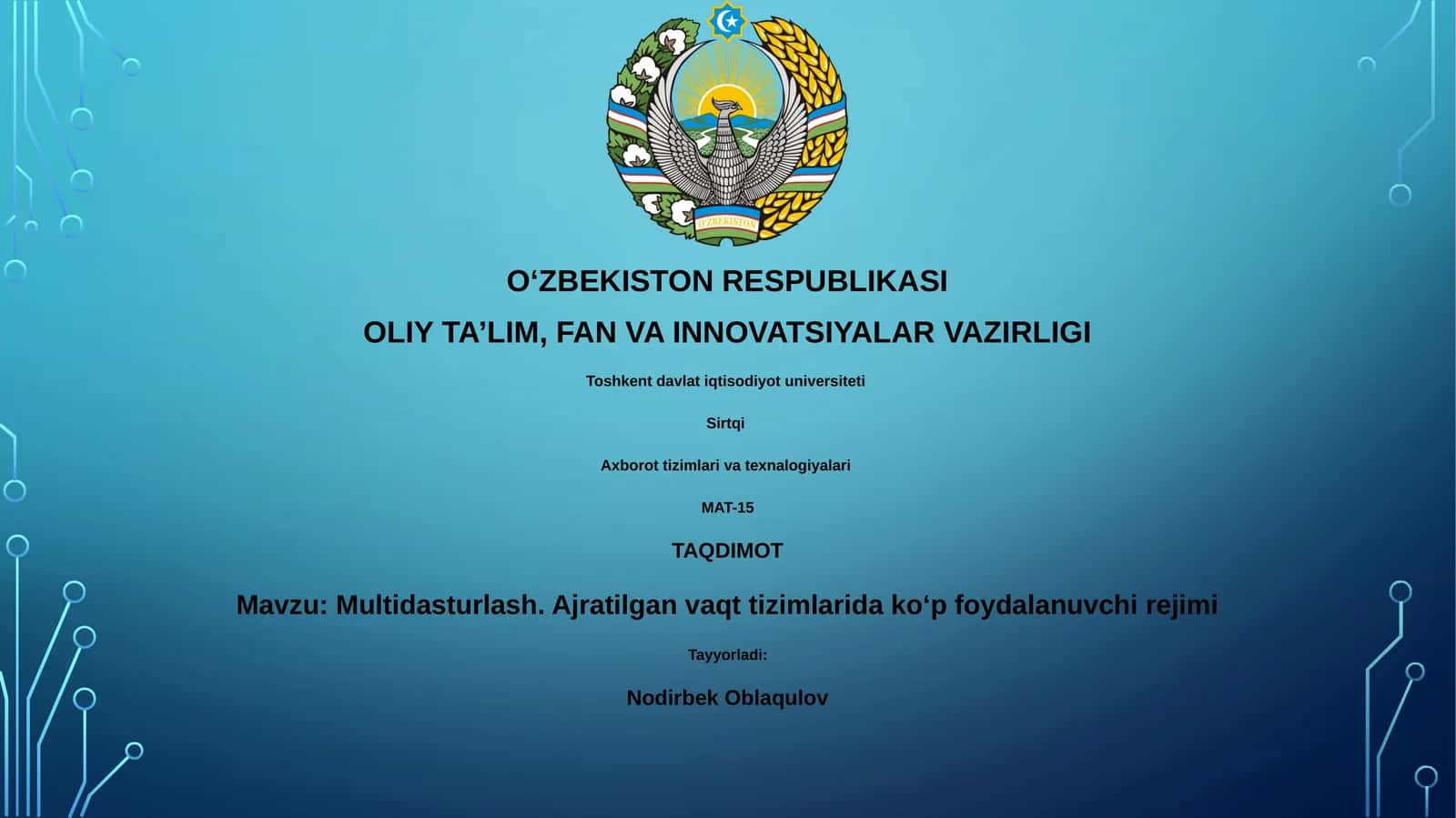 Multidasturlash. Ajratilgan vaqt tizimlarida koʻp foydalanuvchi rejimi 1