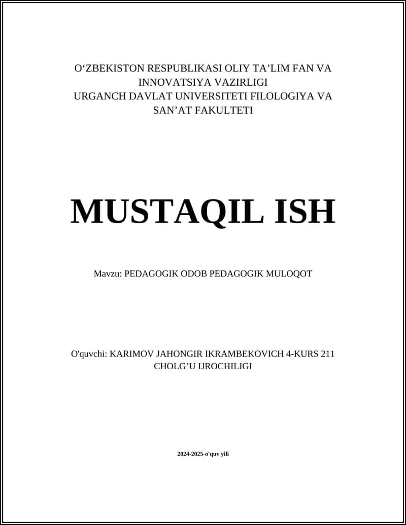 PEDAGOGIK ODOB PEDAGOGIK MULOQOT 1