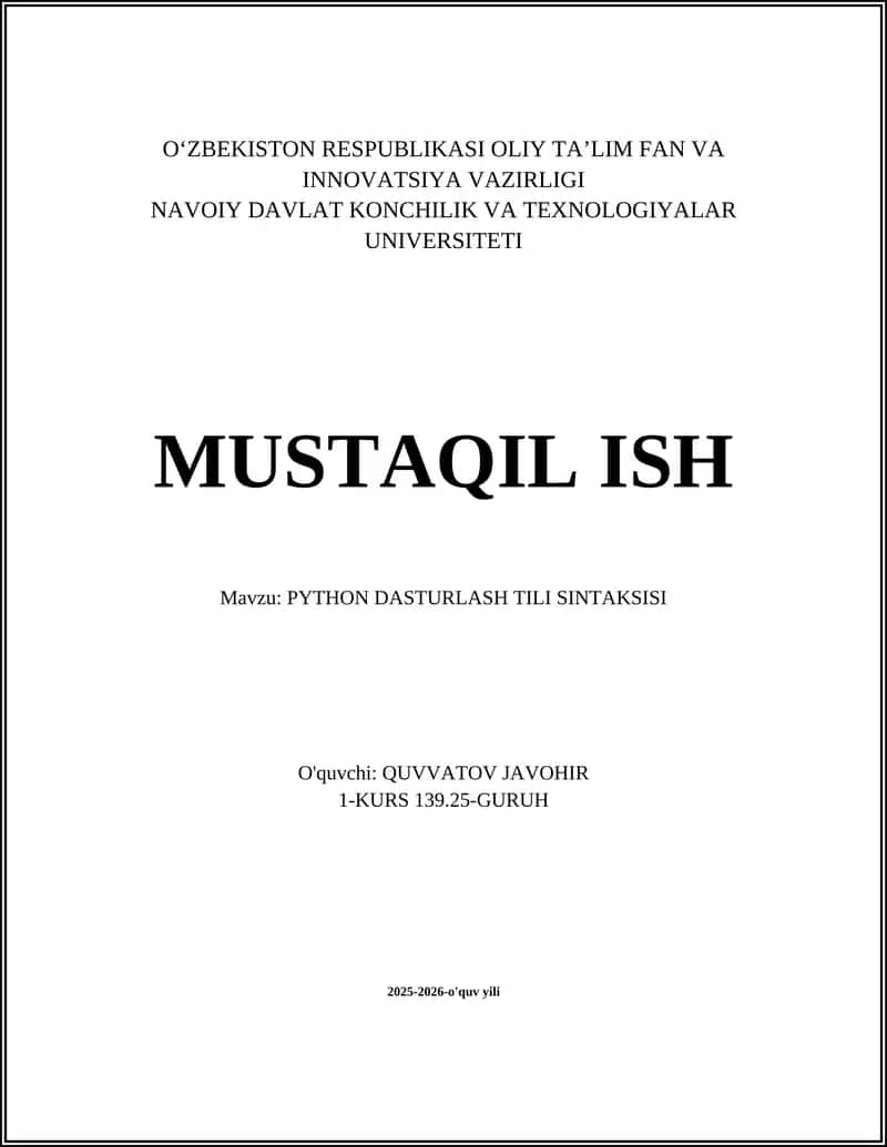 PYTHON DASTURLASH TILI SINTAKSISI 1