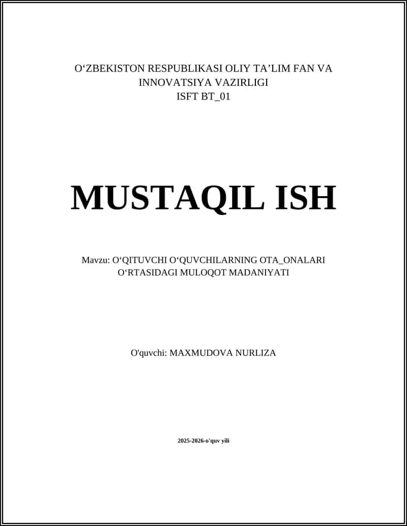 OʻQITUVCHI OʻQUVCHILARNING OTA_ONALARI OʻRTASIDAGI MULOQOT MADANIYATI 1