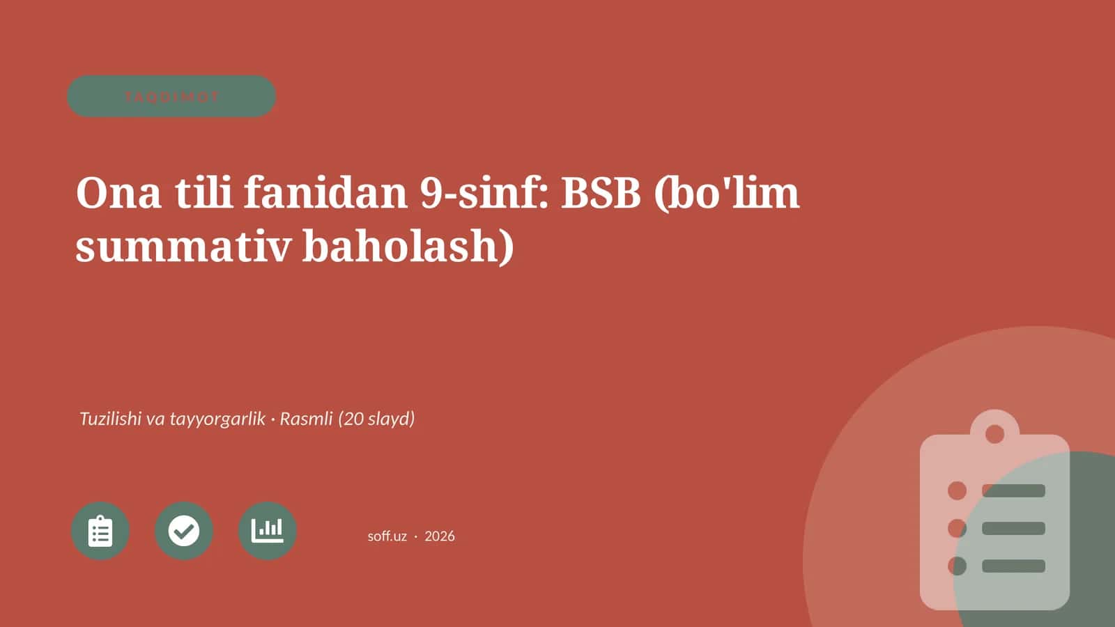 Ona tili fanidan 9-sinf: BSB (bo'lim summativ baholash) 1