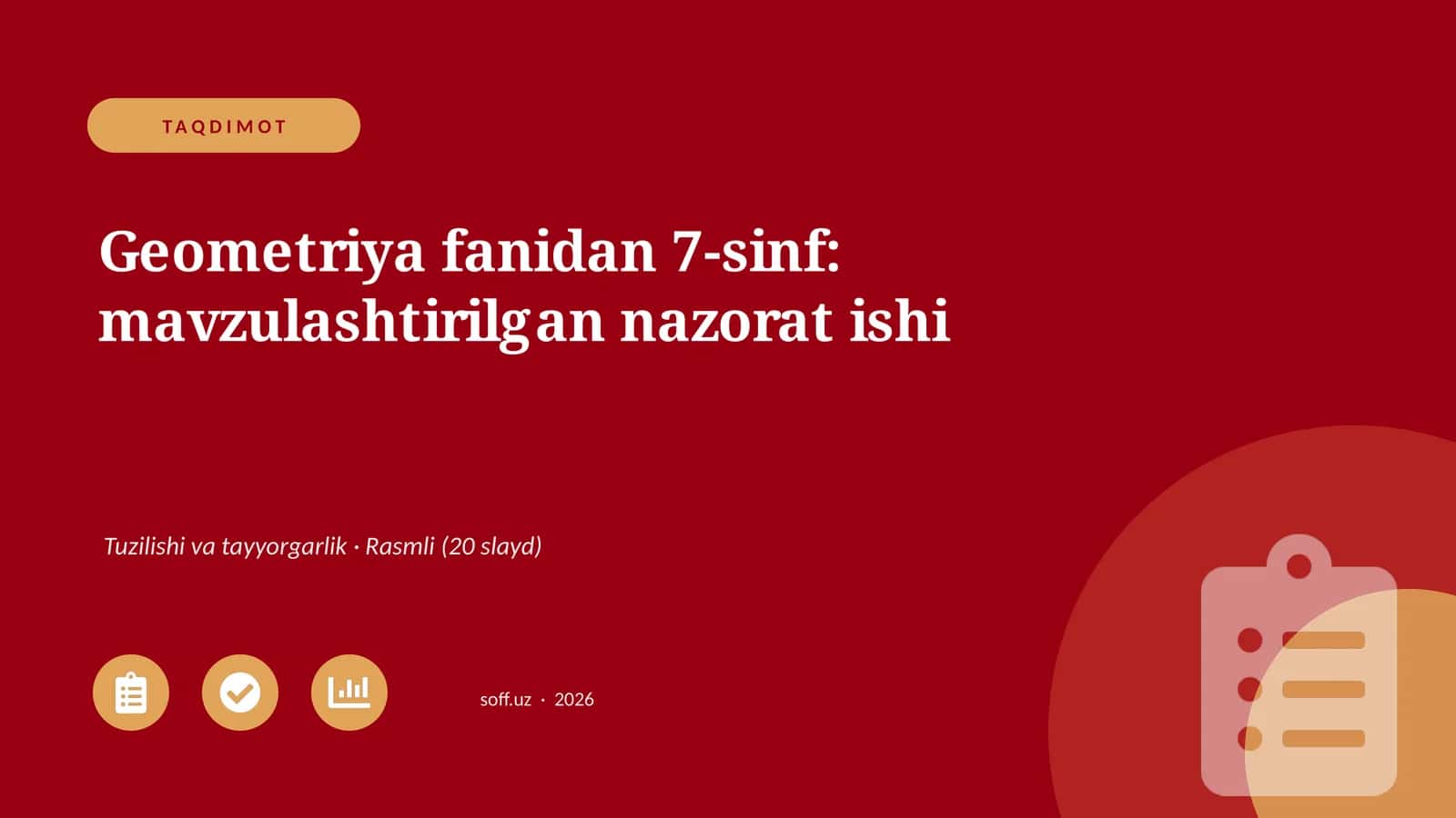 Geometriya fanidan 7-sinf: mavzulashtirilgan nazorat ishi 1