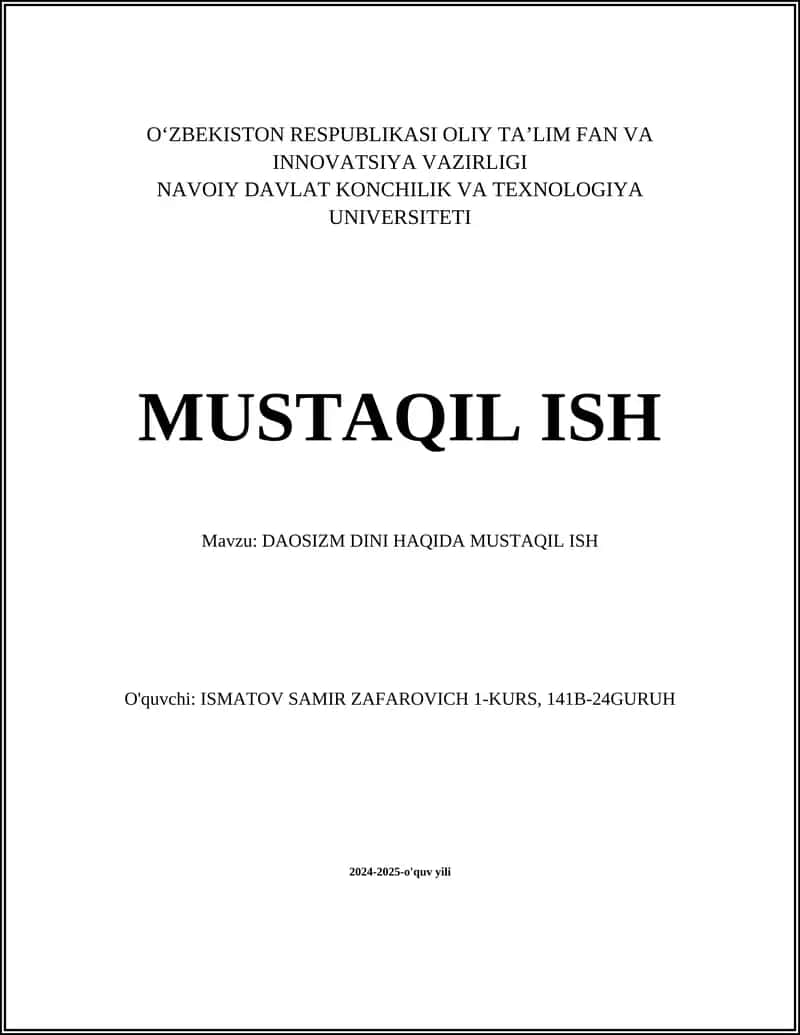 DAOSIZM DINI HAQIDA MUSTAQIL ISH 1