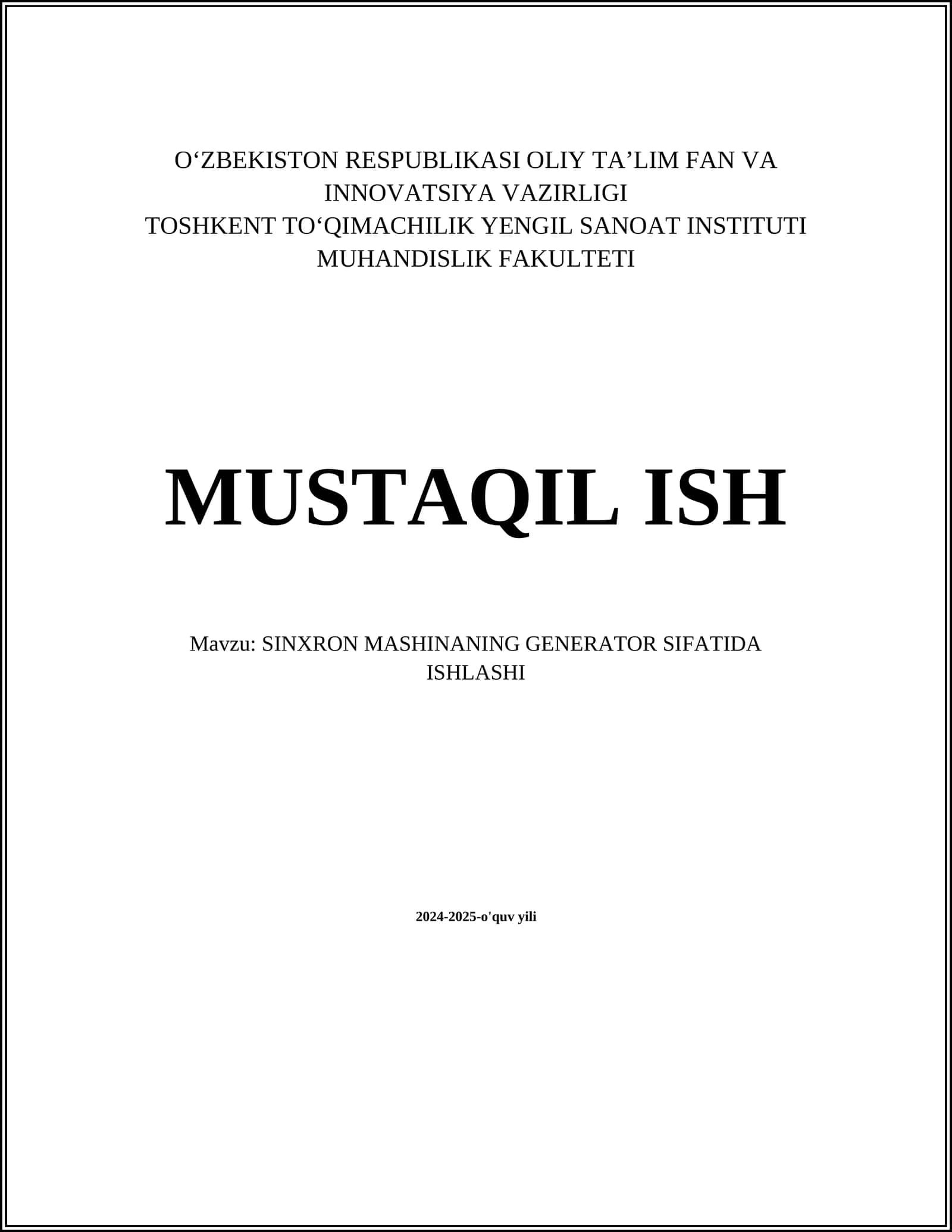 SINXRON MASHINANING GENERATOR SIFATIDA ISHLASHI 1
