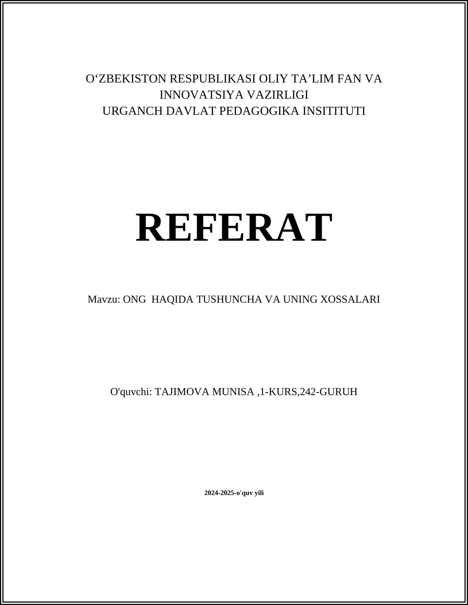 ONG HAQIDA TUSHUNCHA VA UNING XOSSALARI 1