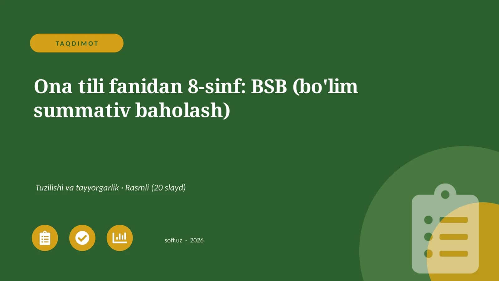 Ona tili fanidan 8-sinf: BSB (bo'lim summativ baholash) 1