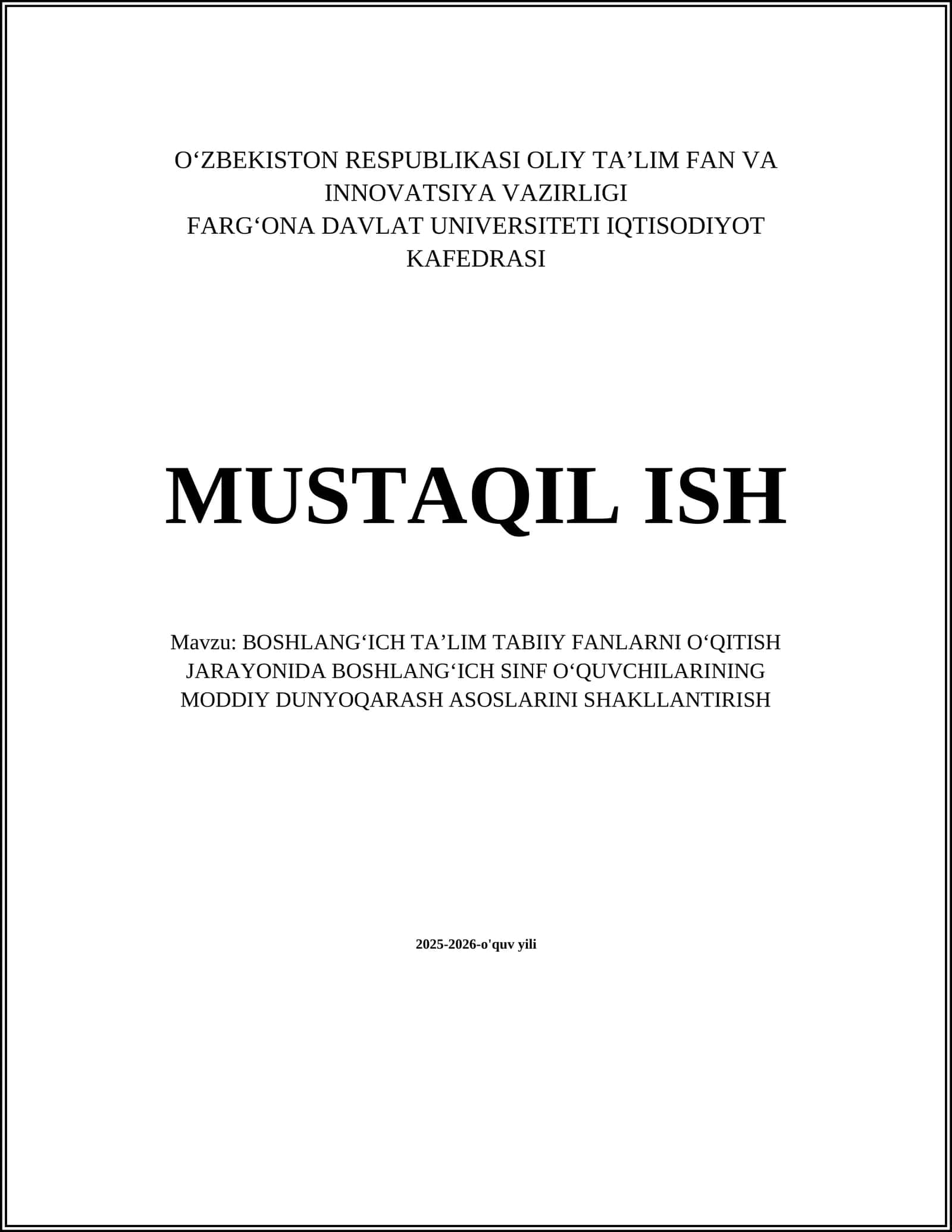 Boshlangʻich sinf tabiiy fanlar darslarida moddiy dunyoqarash tushunchasini kiritish metodikasi 1