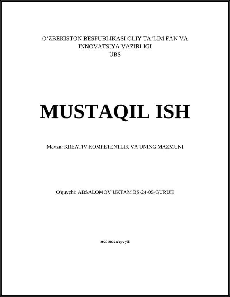 KREATIV KOMPETENTLIK VA UNING MAZMUNI 1