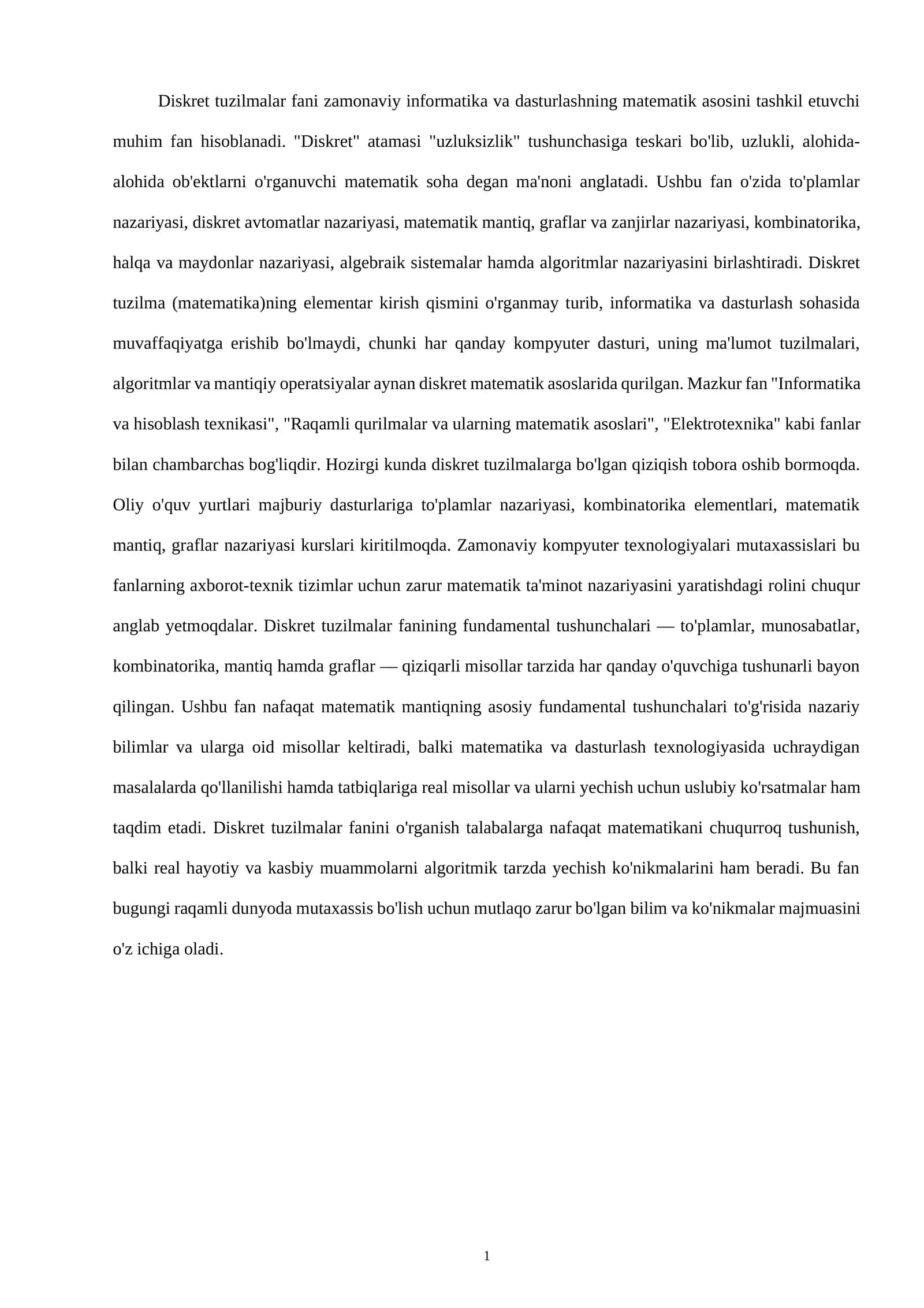 Diskret tuzilmalar fani 1