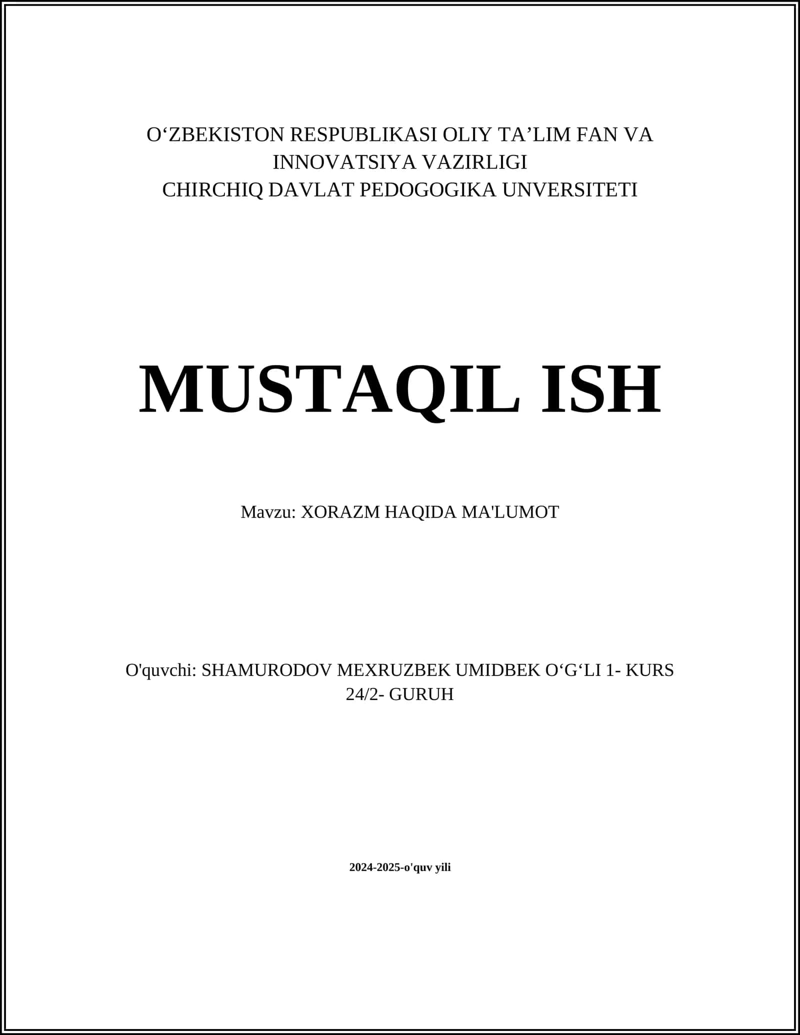 XORAZM HAQIDA MA'LUMOT 1