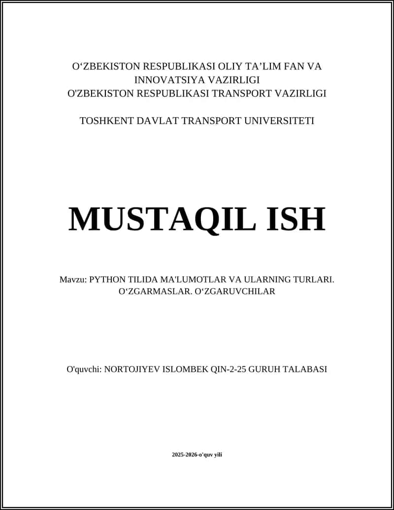 PYTHON TILIDA MA'LUMOTLAR VA ULARNING TURLARI 1