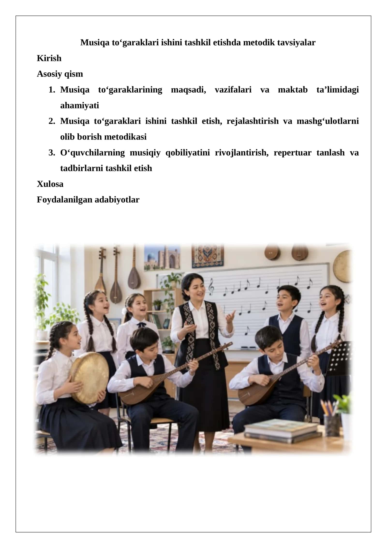 Musiqa to'garaklari ishini tashkil etishda metodik tavsiyalar 1
