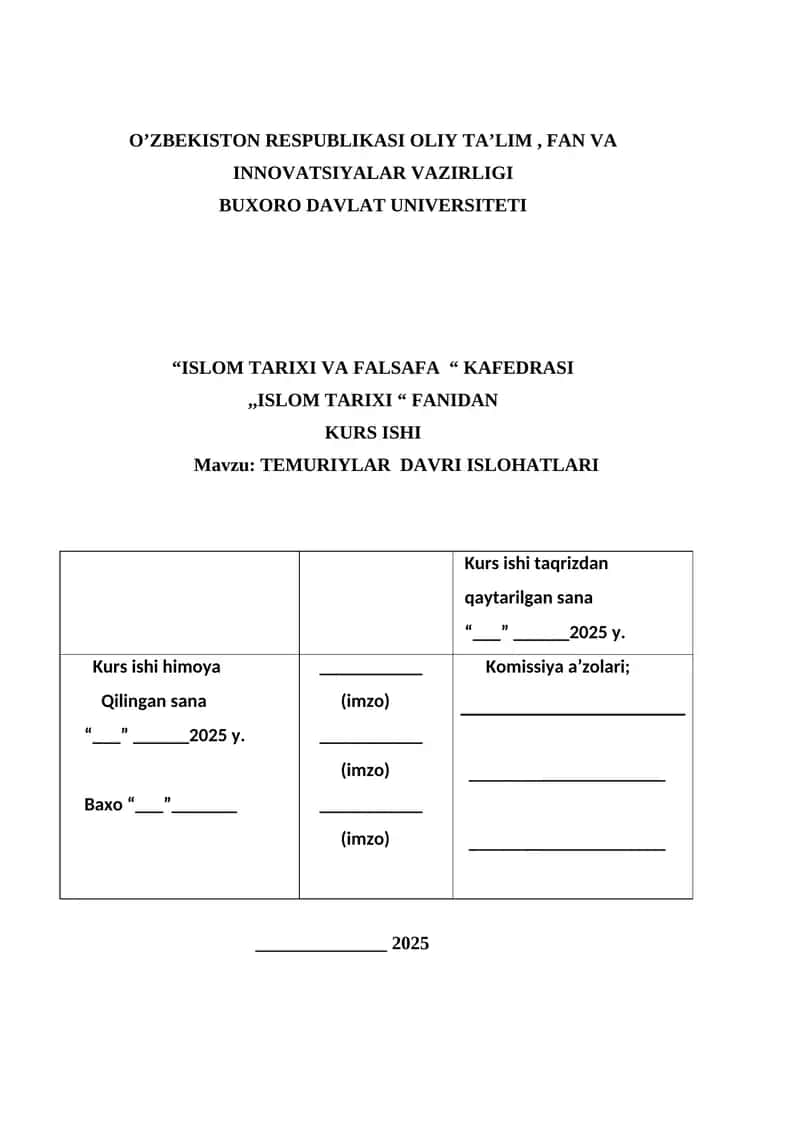 TEMURIYLAR  DAVRI ISLOHATLARI 1