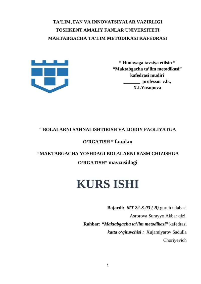 MAKTABGACHA YOSHDAGI BOLALARNI RASM CHIZISHGA OʻRGATISH. 1