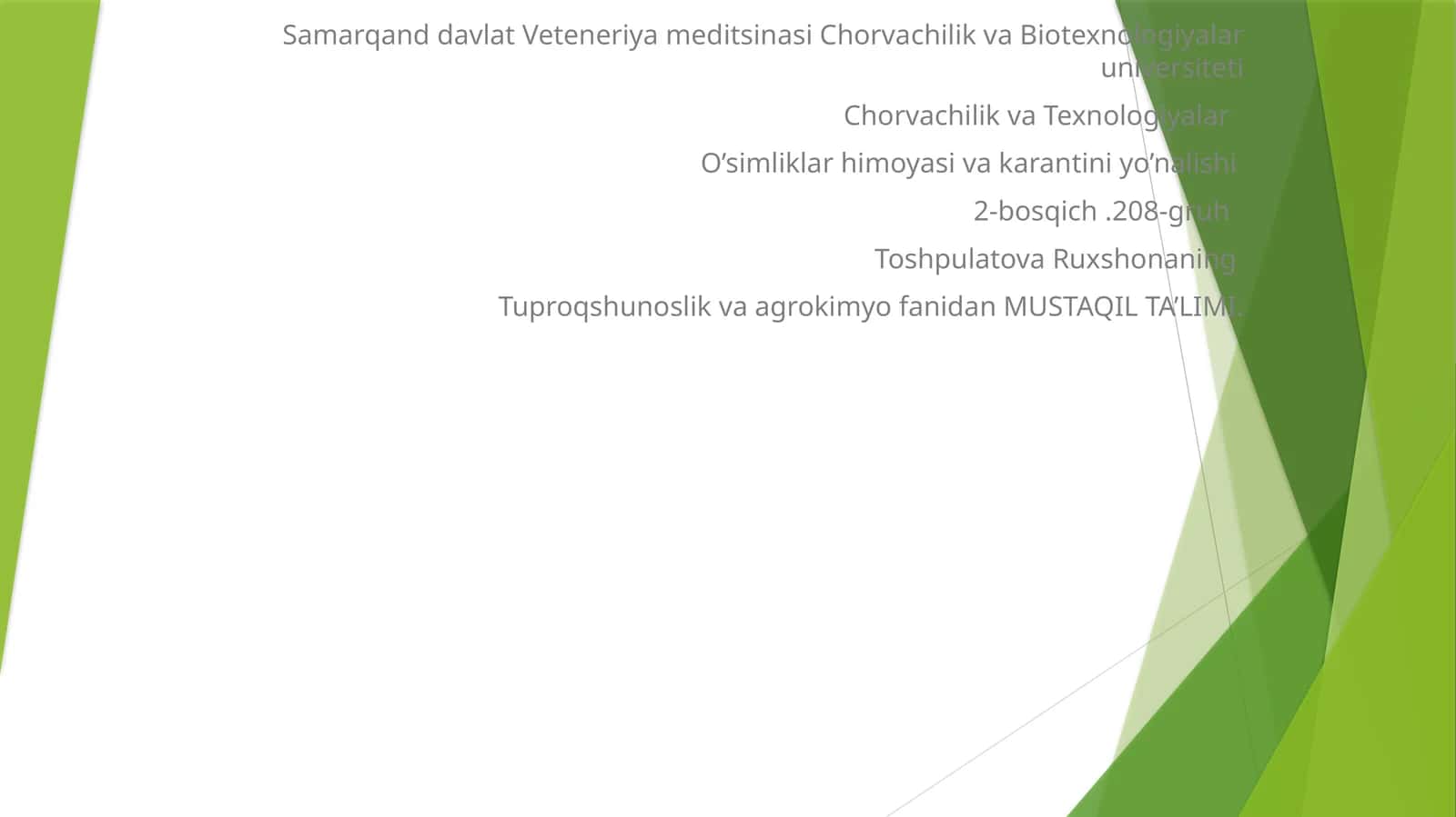 O’simliklar himoyasi va karantini yo’nalishi 1
